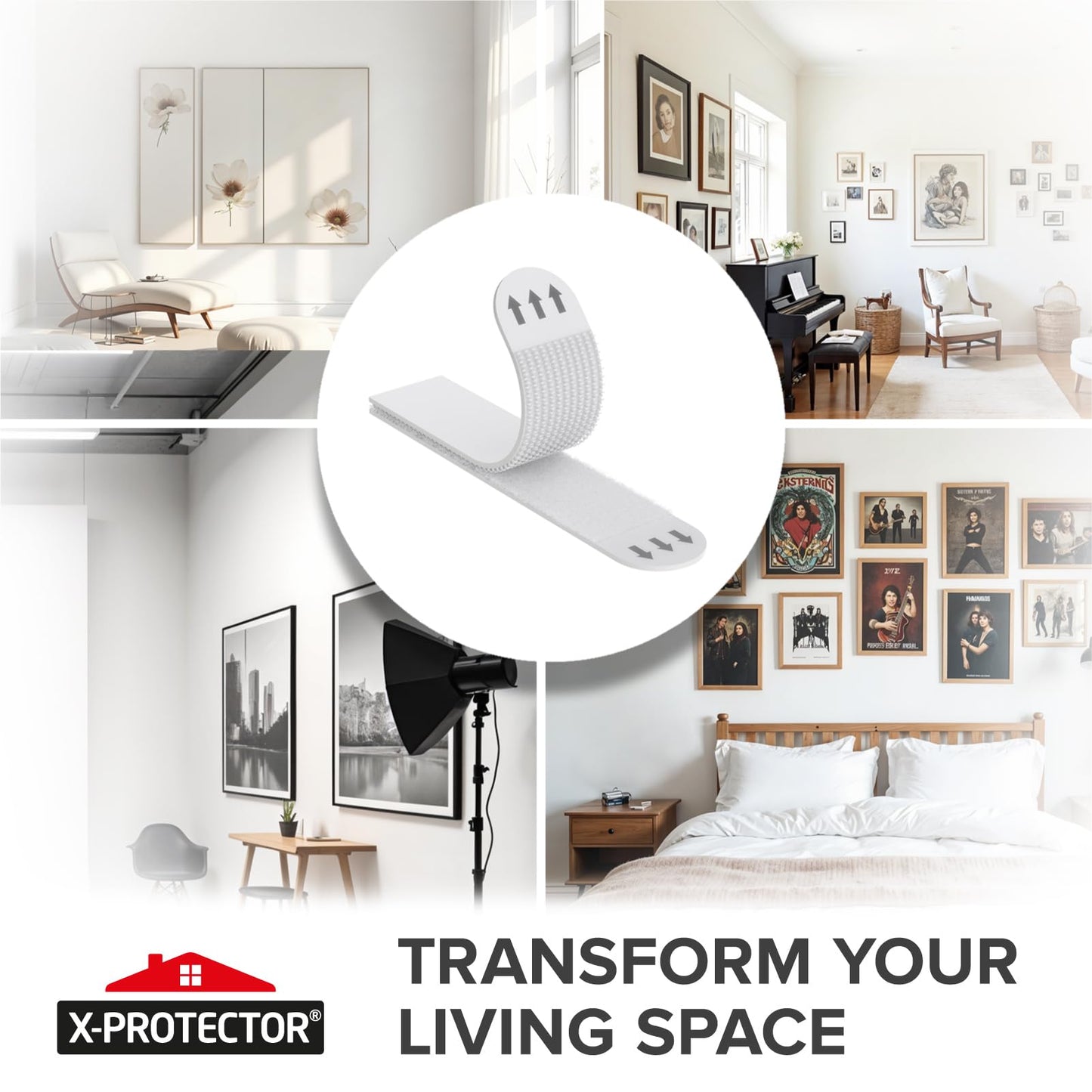 X-Protector Picture Hanging Strips - 20 Pairs Damage Free Picture Hangers - Self Adhesive Hangers Without Nails - Heavy Duty Wall Hanging Strips - Wall Sticky for Hanging Up to 20 LBS (Size L)