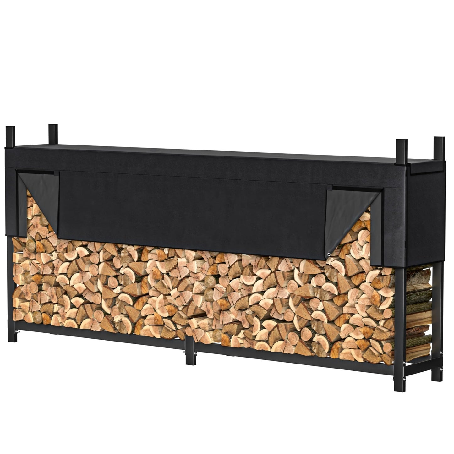 WALMANN Heavy-Duty 8 ft Firewood Rack with Waterproof Cover & Firewood Carry Bag, Outdoor Indoor Wood Log Holder for Fireplace, Patio & Porch, Sturdy Steel Fire Wood Storage Stand