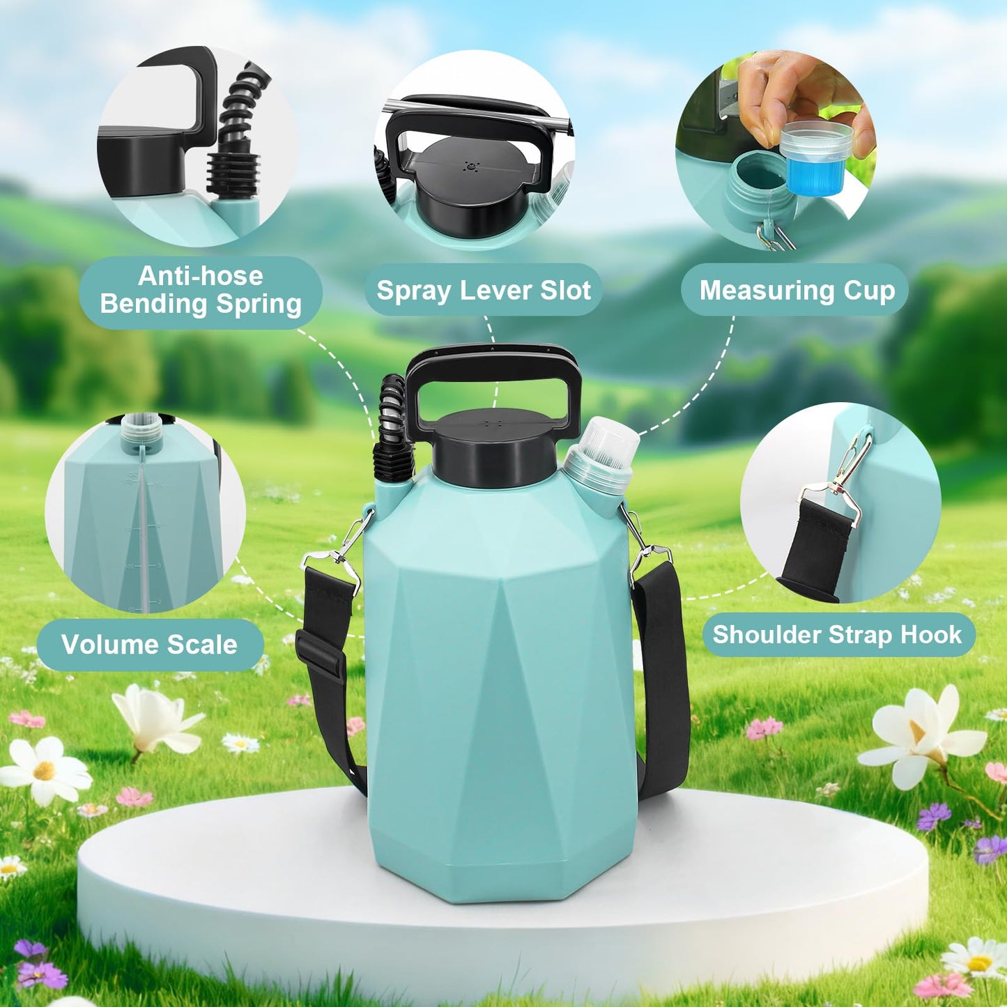 1.35 Gallon Battery Powered Sprayer, Electric Garden Sprayer with 3 Adjustable Pressures, Battery Indicator, Telescopic Wand, 4 Nozzles, Rechargeable Automatic Pump Sprayer for Lawn, Weed, Yard Care