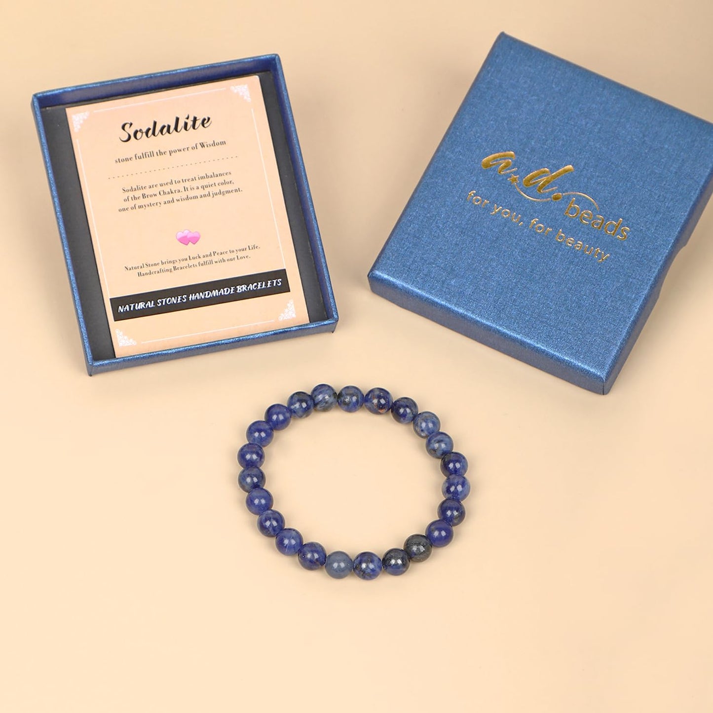 AD Beads Handmade Gemstone Stretch Elastic Bracelet Crystal Healing Reiki Nature's Beauty and Spiritual Essence Unisex (10mm, Blue Sodalite)