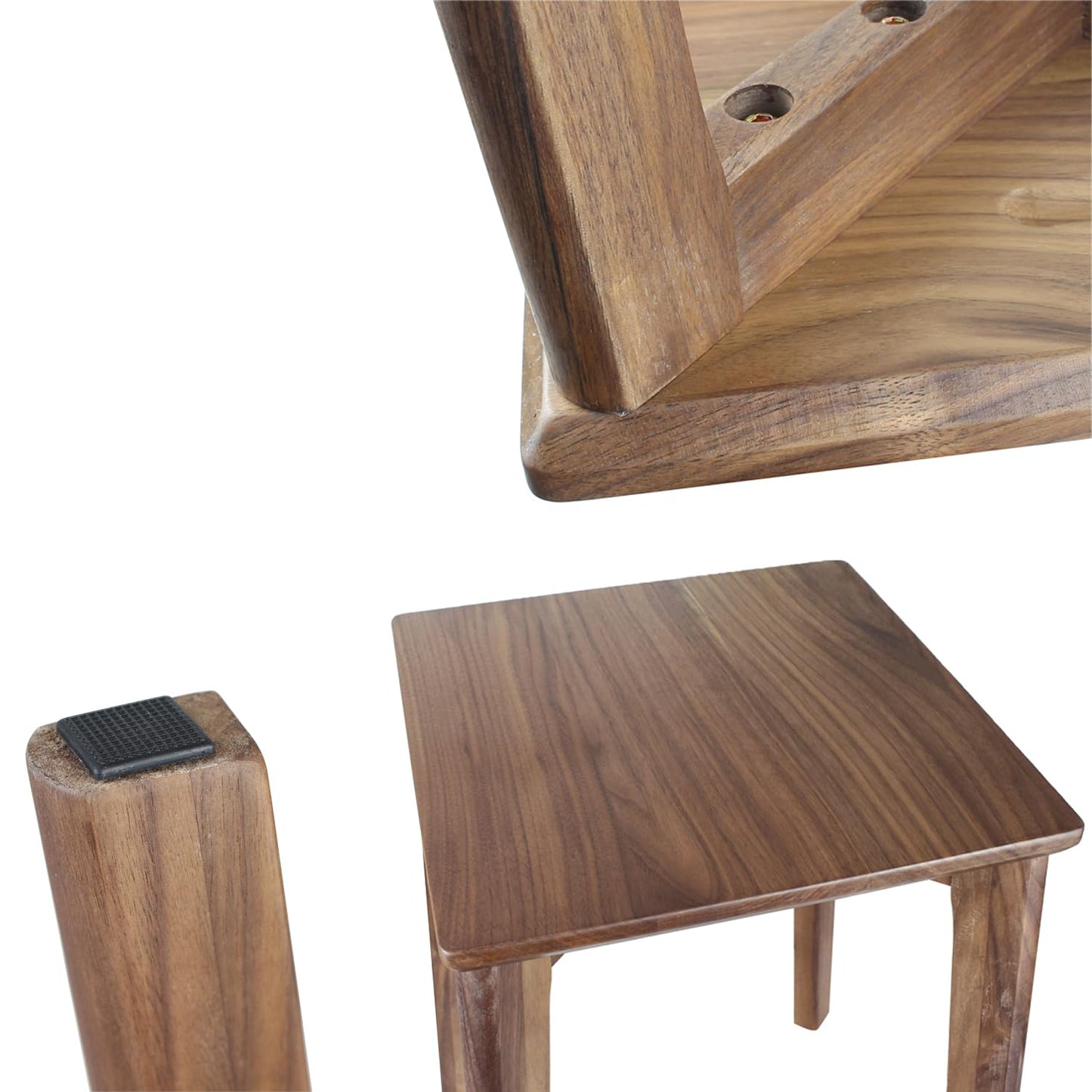 GLIBBUL 18-Inch Walnut Wood Stool, Stackable Backless Wooden Seating Solution with Square Top Anti-Slip Felt Pad for Kitchen, Rooms, Office, Studio, Garden (1)