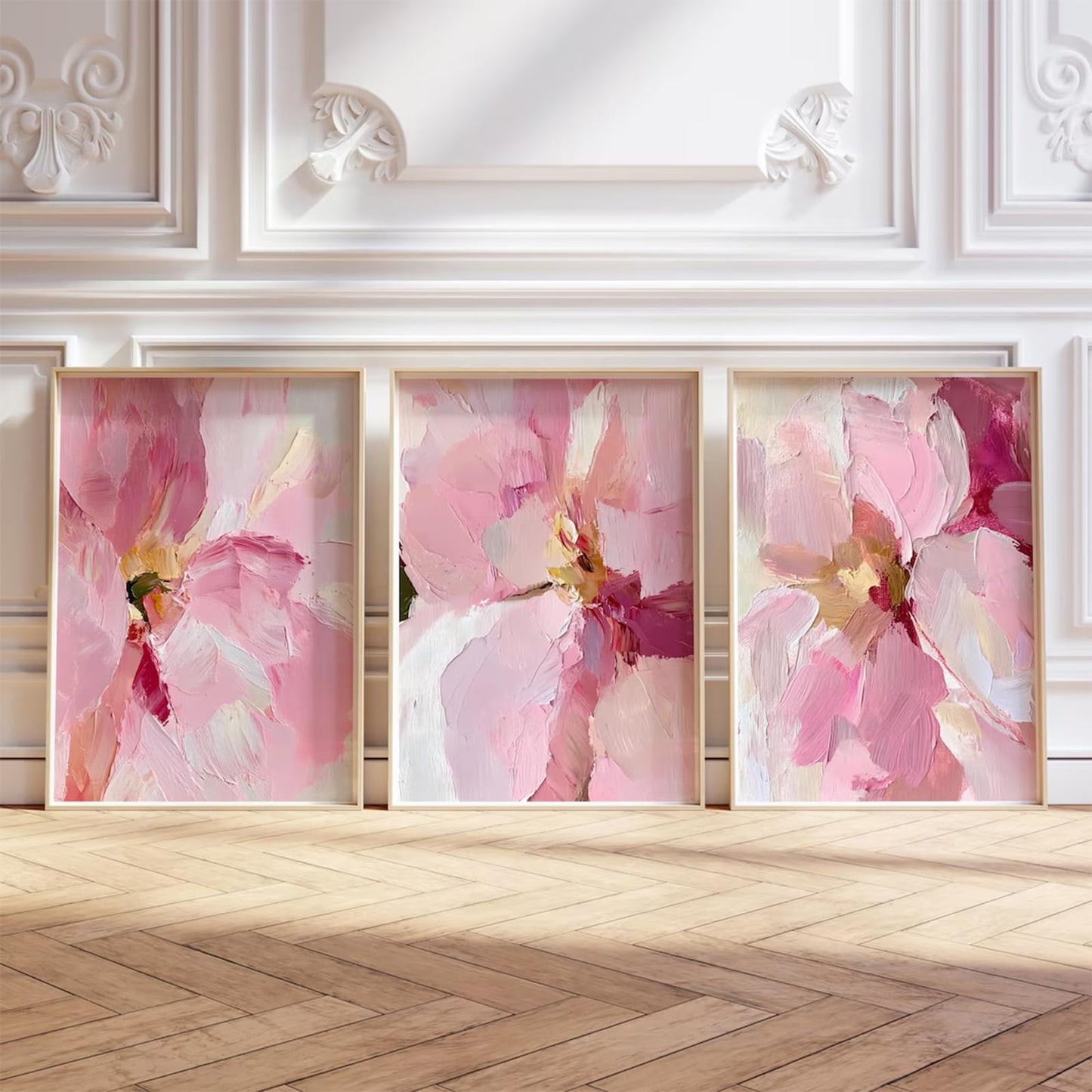 Abstract Floral Wall Art Pink Flower Canvas Pictures Modern Wall Decor Blush Pastel Pink Prints Peony Painting Minimalist Poster Botanical Artwork for Bedroom Living Room 12x16 Inch Unframed set of 3