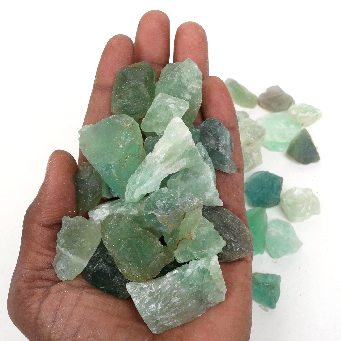 REAL-GEMS Natural Raw Healing Crystals Rough Stones for Tumbling, Cabbing, Polishing, Wire Wrapping, Wicca & Reiki Crystal Healing, Mix Gemstones,7 Chakra (Green Flourite)