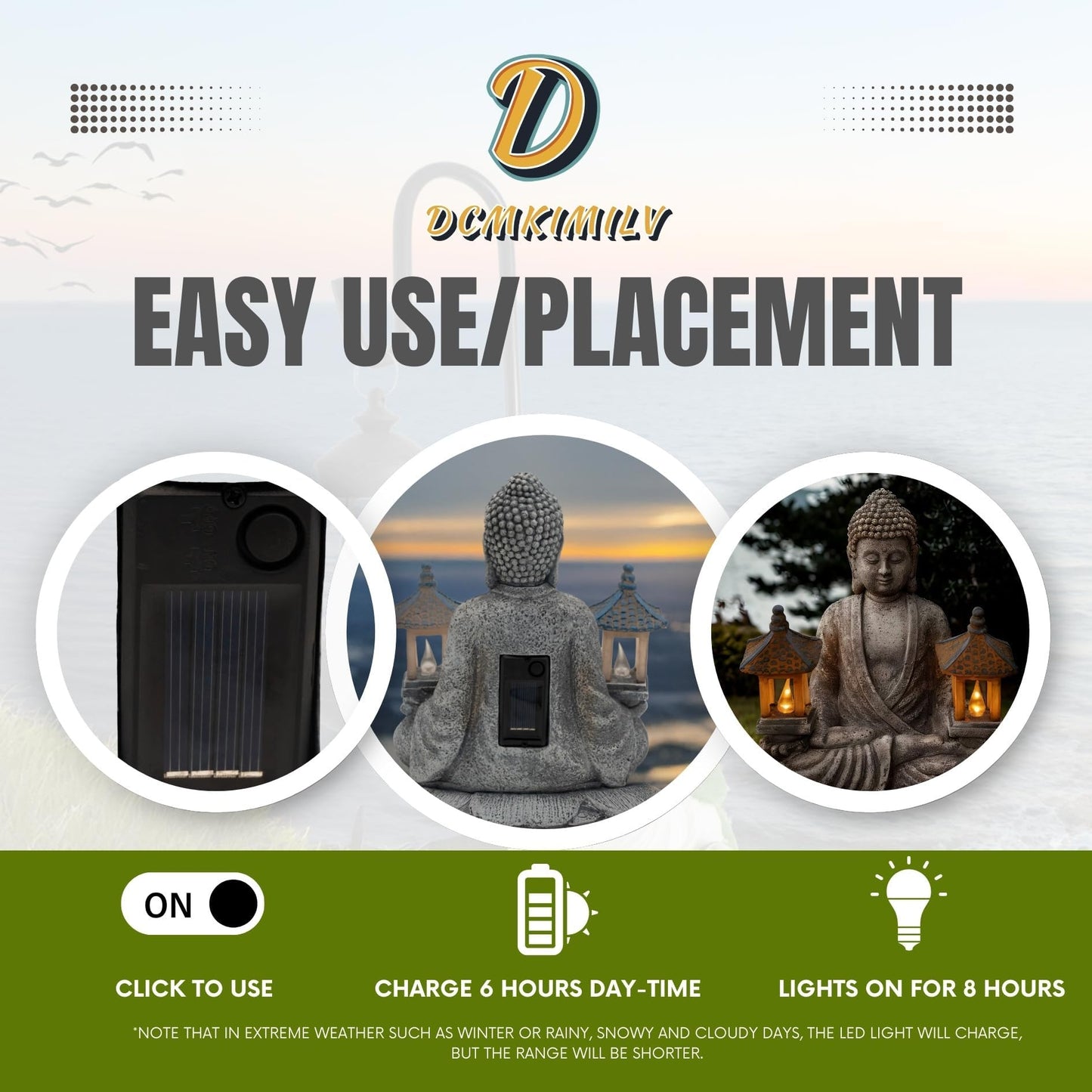 Dcmkimilv Buddha Outdoor Solar Figurine Decor Light, Meditation Small Elegant Garden Statues, Gifts for Mom, Halloween Dรฉcor Waterproof Patio Balcony Yard Lawn Ornament 8.66โ
