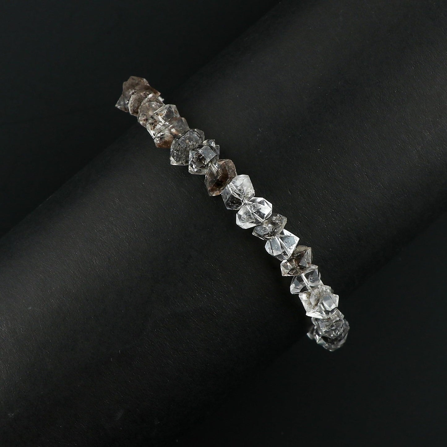 CRYSTALINES Natural Raw Black Herkimer Diamond Quartz Gemstone Bracelets, Rough Quartz Stones Dainty Handmade Boho Bracelet, Healing Crystals Silver Plated Jewelry, Christmas Gift