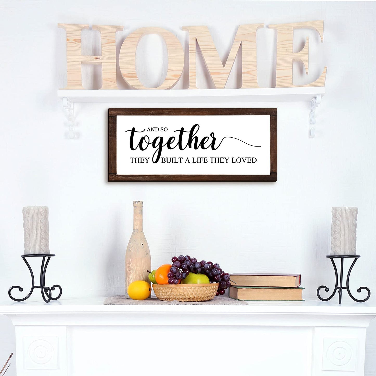 Jetec Farmhouse Wall Decor Rustic Modern Framed Hanging Plaque Together They Built a Life They Loved Sign 14 x 6.4 Inches Wooden Signs for Home Love Decorations