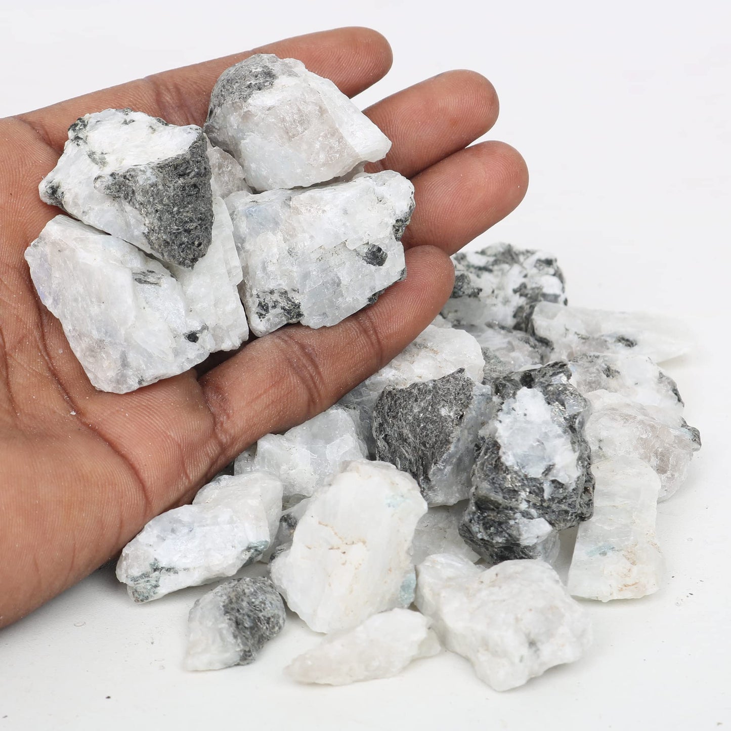 REAL-GEMS Natural Raw Healing Crystals Rough Stones for Tumbling, Cabbing, Polishing, Wire Wrapping, Wicca & Reiki Crystal Healing, Mix Gemstones,7 Chakra (Moonstone)