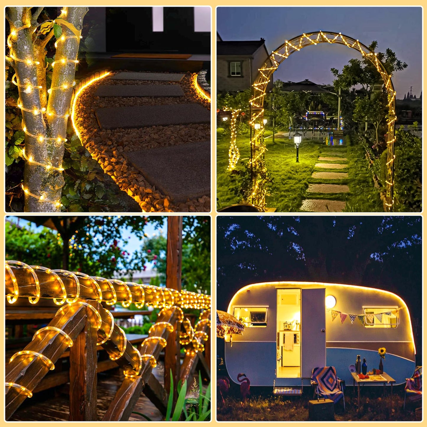66FT 200 LED Rope Lights for Outside, Plug in Rope Lights Outdoor Waterproof with 8 Modes, Connectable Flexible Clear Tube Lights for Indoor Bedroom Patio Pool Camping Party Decorations, Warm White
