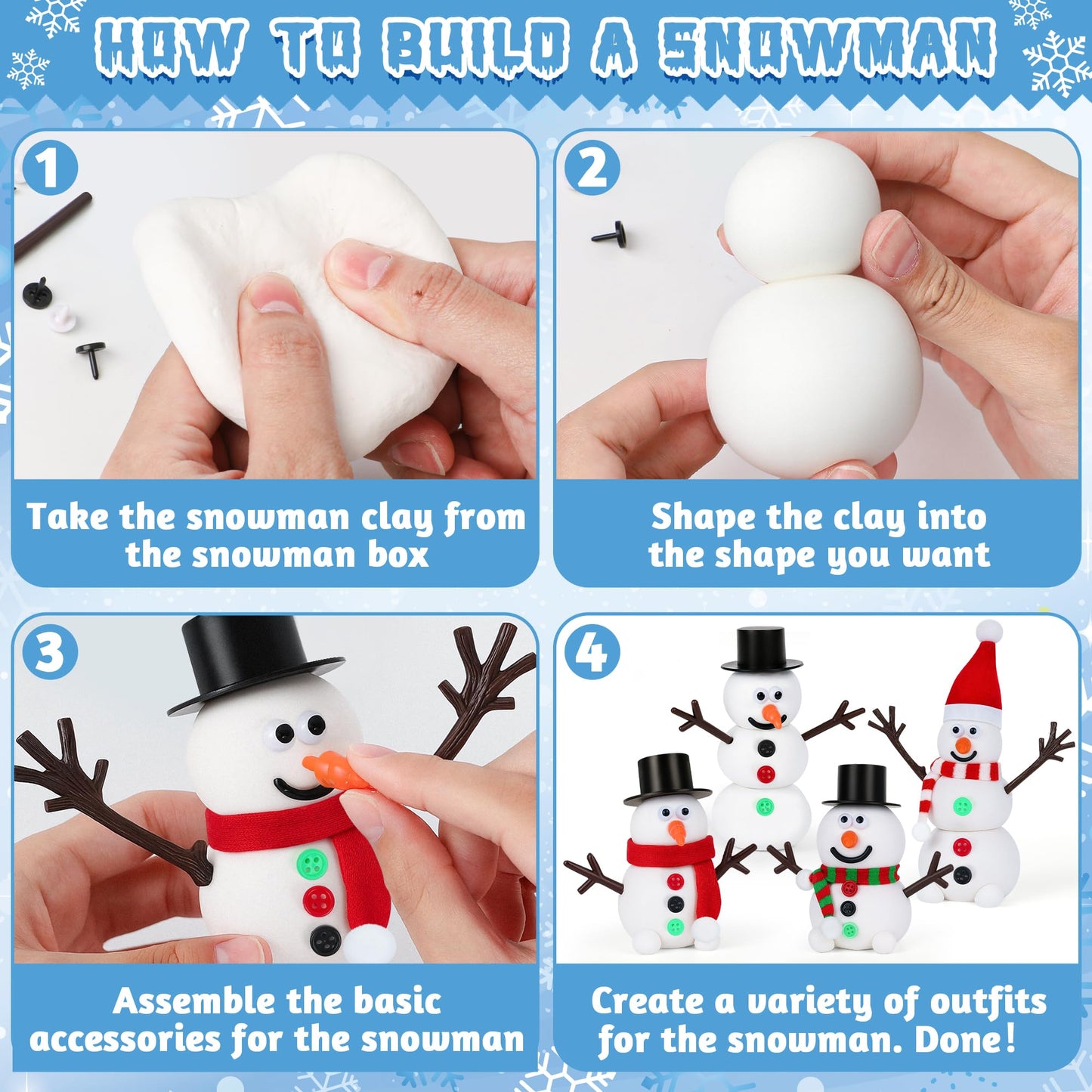 RoseFog 9 Pack Christmas Crafts, DIY Christmas Snowman Clay for Kids, Build Your Snowman Craft Kit, Modeling Clay Snow Man Making Game, Xmas Crafts Presents Winter Christmas Stocking Stuffers