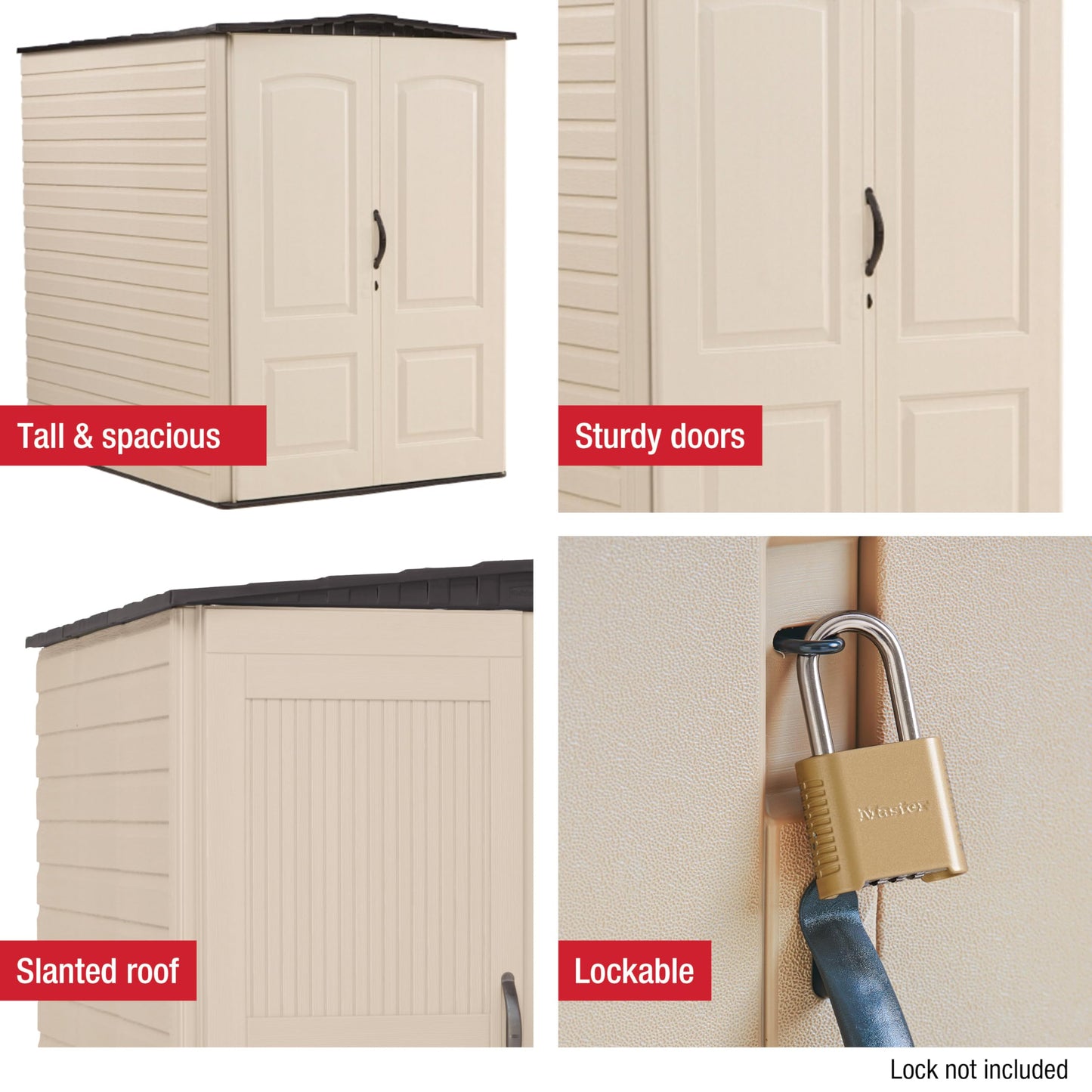 Rubbermaid Large Vertical Resin Outdoor Storage Shed With Floor (6.2 x 4.6 Ft), Weather Resistant, Beige/Brown, Organization for Home/Backyard/Garden Tools/Lawn Mower/Bike Storage/Pool Supplies