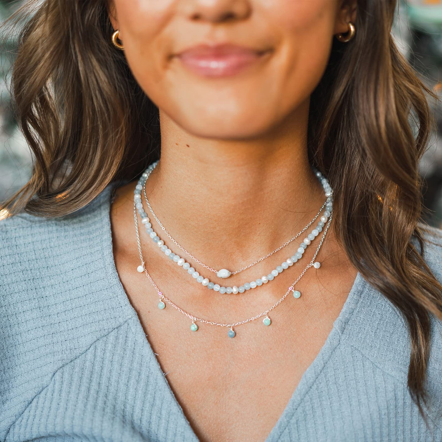 Lotus and Luna 4MM Energy Chakra Healing Necklace with Real Stones Jade, Pearl, Rose Quartz, Amethyst, Moonstone (Intuition + Self Love)