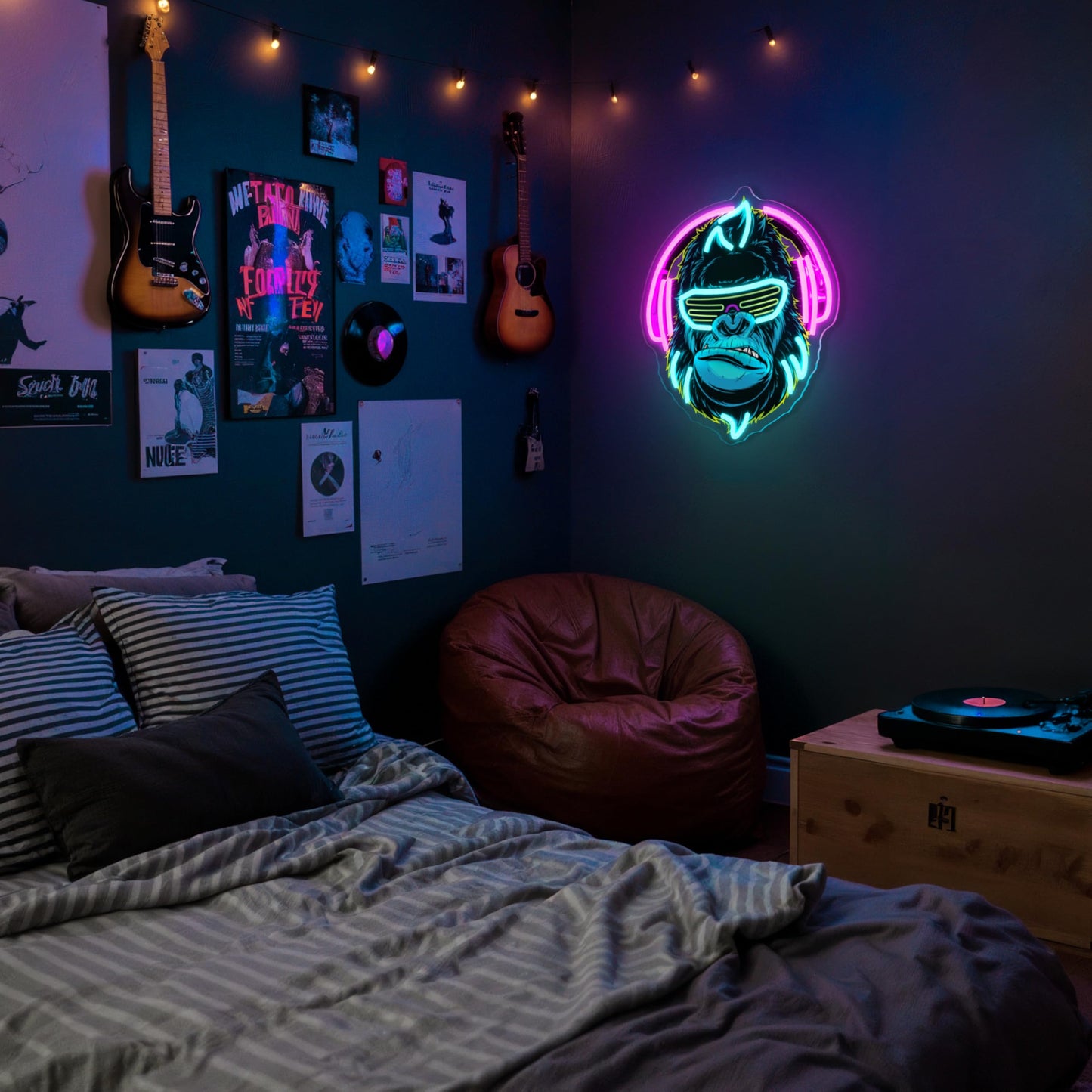 zidoni Headphones Gorilla Neon Sign Dimmable Kong Led Neon Light for Wall Decor,Game Room,Man Cave,Home Party Bar Decor,USB Powered Led Sign