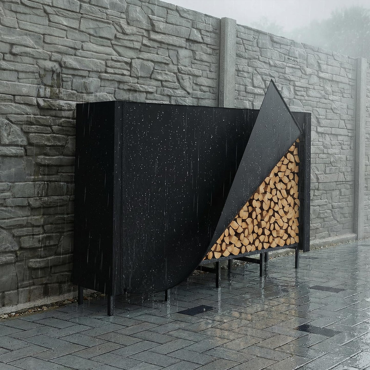Outdoor Firewood Storage Holder with Cover, Heavy Duty Metal Indoor Log Stacker Rack with Weather Resistant 600D Oxford Fabric Cover, Wood Pile Storage Carrier Organizer Stand for Fireplace, Black
