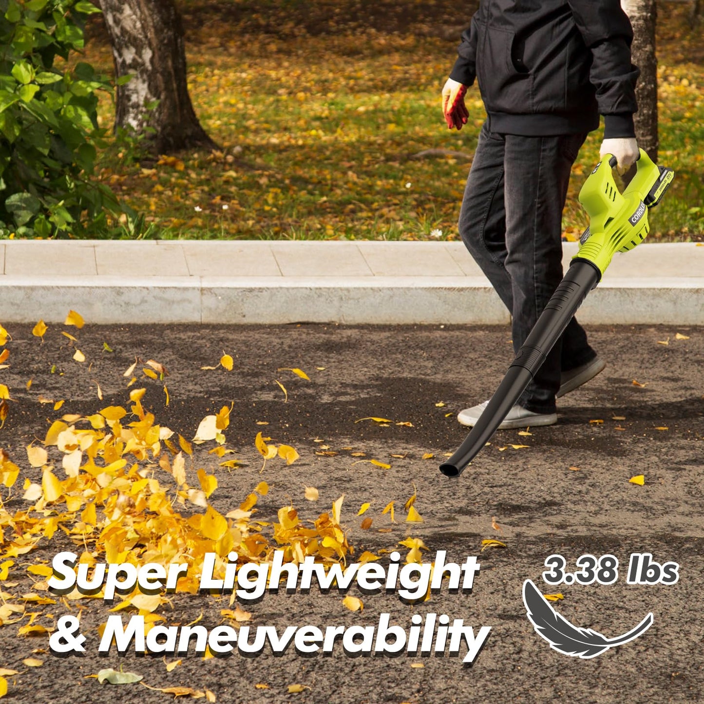 Leaf Blower Cordless - 21V Powerful Electric Leaf Blower with 2 Batteries and Charger, 2 Speed Modes, 2.0Ah Lightweight Battery Powered Leaf Blowers for Lawn Care, Patio, Dust, Blowing Leaves