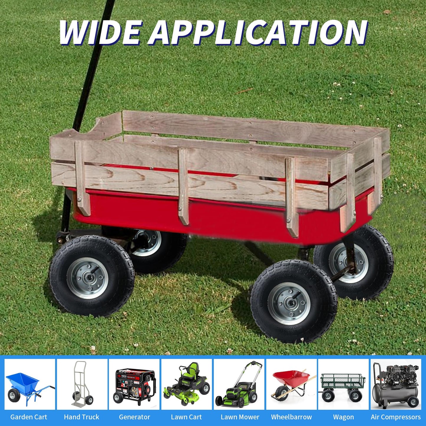 (2 Pack) RRQ 10 Inch Pneumatic Wheel 4.10/3.50-4 Tire, 10" Pneumatic Wheels with 5/8" Bearings,2.2" Offset Hub for Garden Cart, Hand Truck, Lawn Cart, Mower