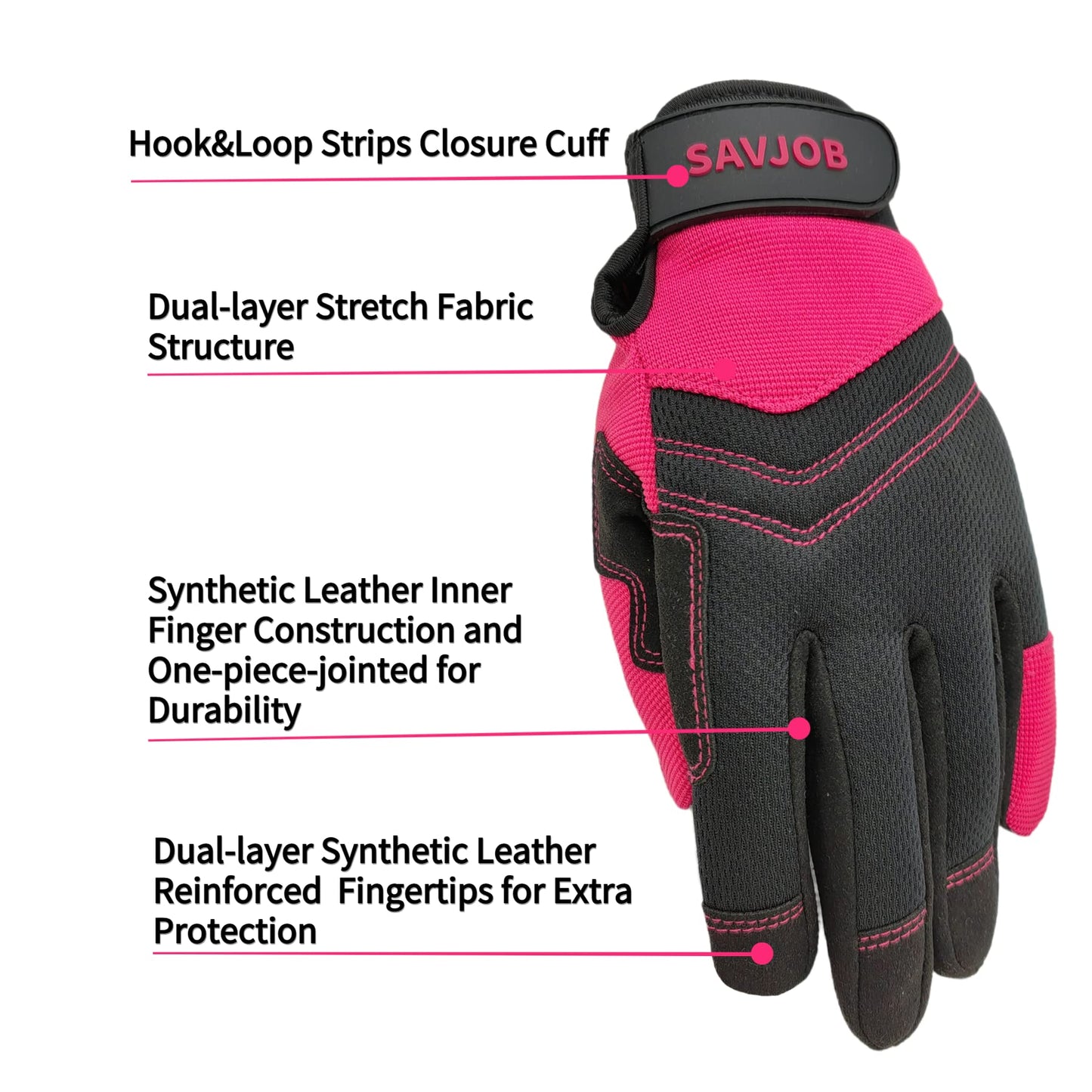 SAVJOB Utility Work Gloves for Men&Women,Mechanic Glove,Outdoor Yard,Performance Fit,Touchscreen,Pink,Medium