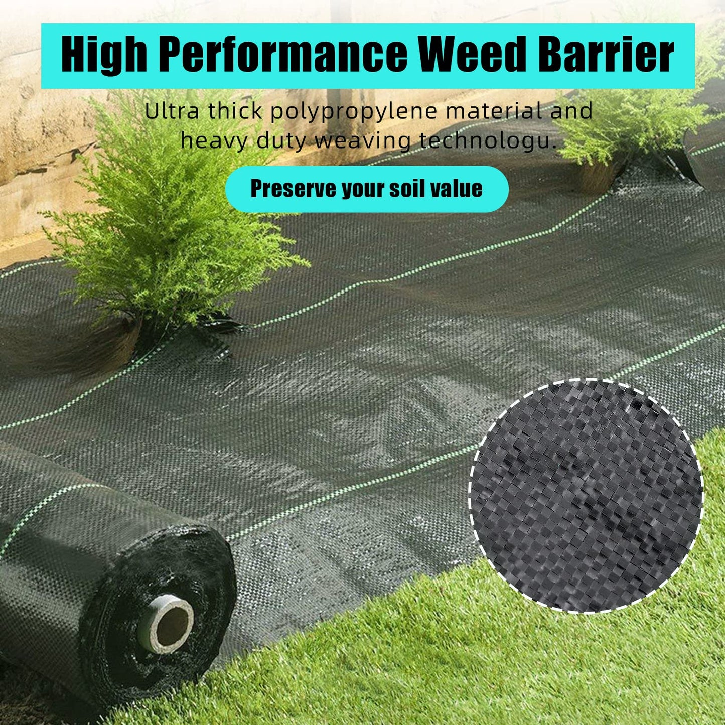 PeakPursuit 6.5ft x 330ft Premium Weed Barrier Landscape Fabric, 3.2 oz Heavy Duty, Weed Control Fabric, High Permeability, Good for Flower Bed, Driveway Fabric and Ground Cover