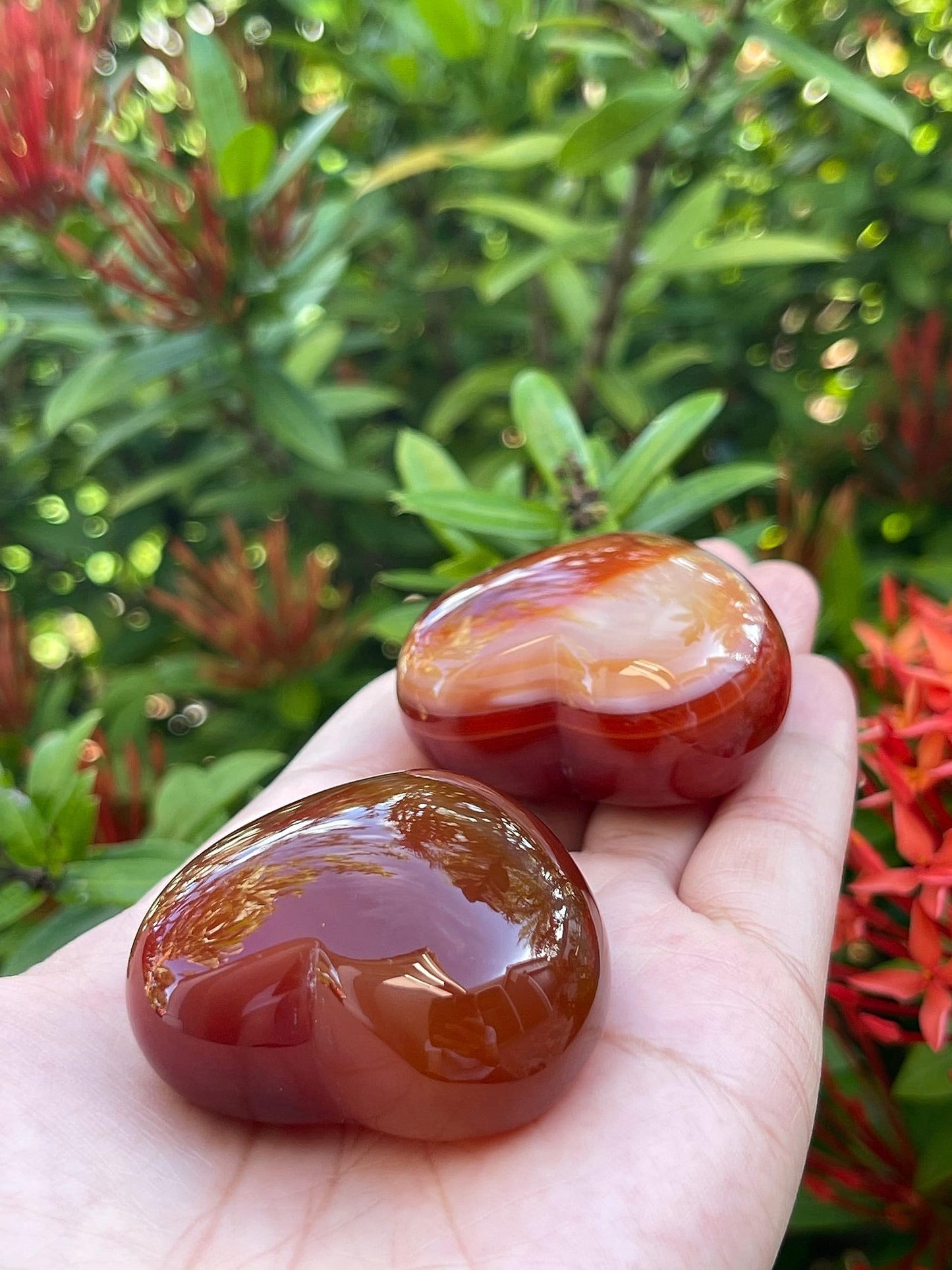 Carnelian Gemstone Hearts, Polished Carnelian Puffy Hearts, Carnelian Crystal Palm Stone, Carnelian Healing Crystal Hearts (1 Heart)