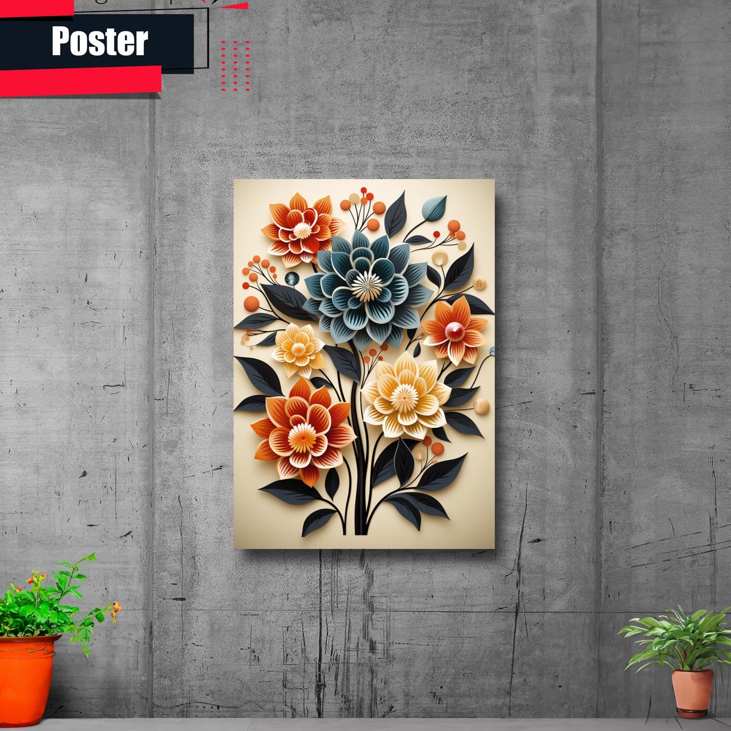 Scandinavian Folk Art, Black and Beige Abstract Botanical Wall Art for Scandinavian Home Decor, Wall Art, Art Print