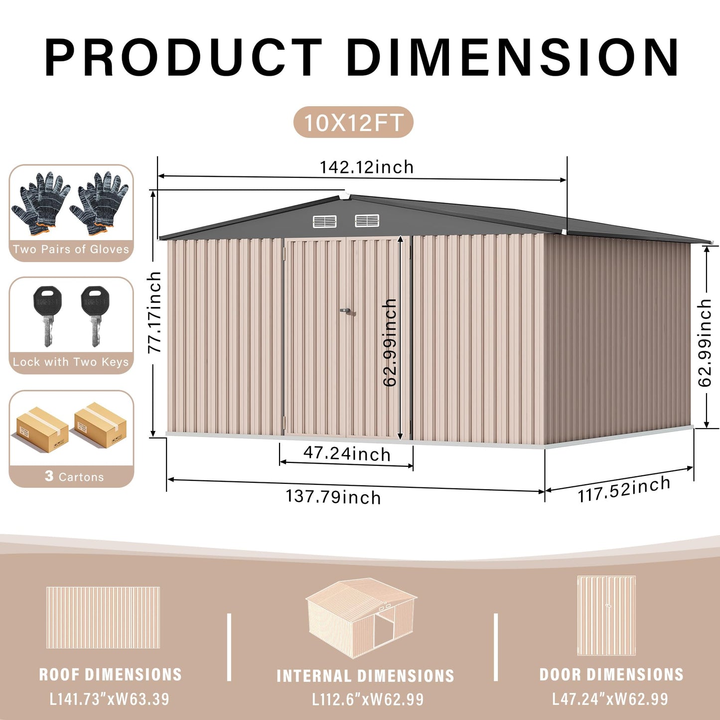 12X10 ft Outdoor Metal Storage Building, Storage Shed with Secure Lockable Door & Air Ventilation System, Premium Metal Tool Shed for Garden, Backyard, Patio, Ideal for Lawn Equipment & Tools
