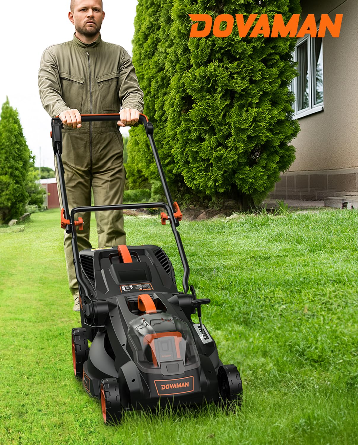 DOVAMAN LD40A 19Inch Brushless Lawn Mower, 40V Powerful Cordless Lawn Mower, Effortless Single-Lever Height Adjustment, 3-Step Foldable Handle & Vertical Storage, 2-in-1 Mulching & Bagging
