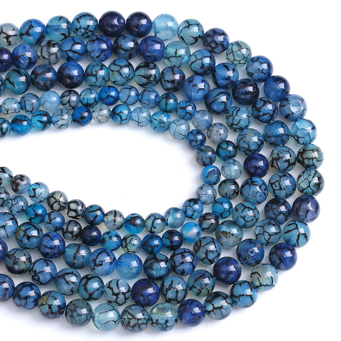 6MM 60PCS Natural Stone Blue Dragon Vein Agate Loose Beads for Jewelry Making DIY Bracelet Necklace