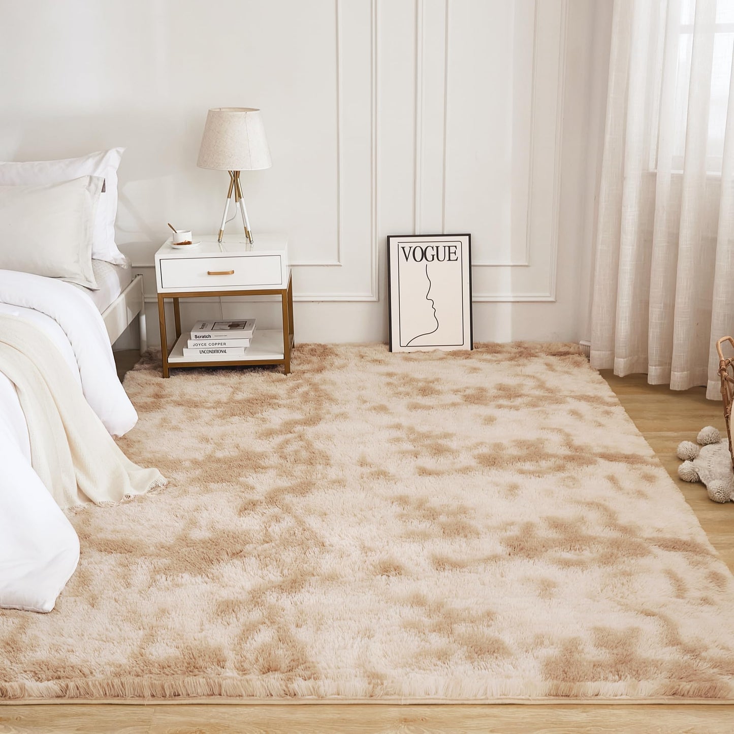 Litanika 4x6 Shag Area Rug for Living Room Bedroom, Tie-Dyed Beige High Pile Soft Plush Shaggy Furry Cream Bedside Playroom Dorm Carpet, Non-Slip, Non-Shedding Modern Indoor Floor Rug