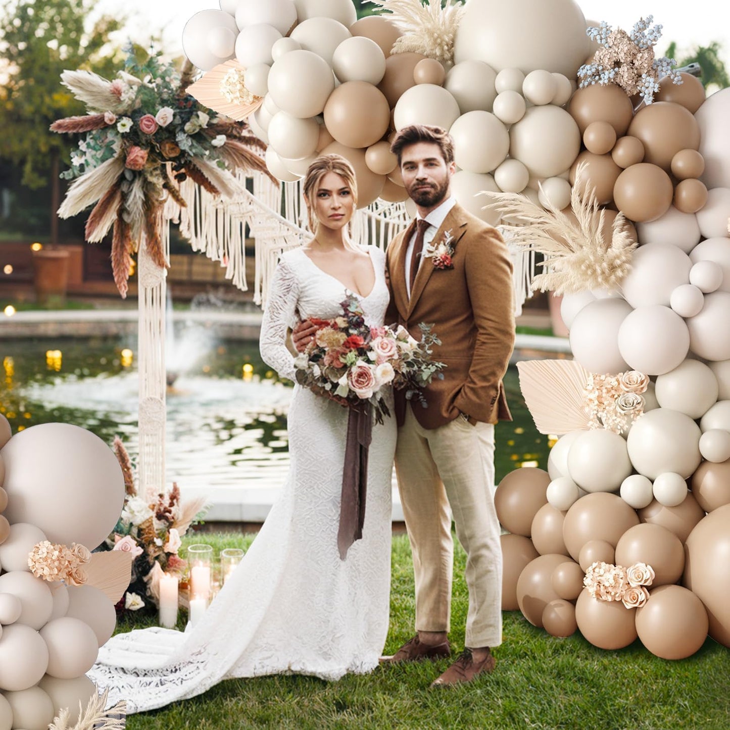 Netural Balloon Garland Arch Kit, Double Stuffed Beige Cream Tan Balloons Garland Blush White Sand Boho Balloon for Netural Baby Shower Gender Reveal Bridal Birthday Wedding Party Decorations