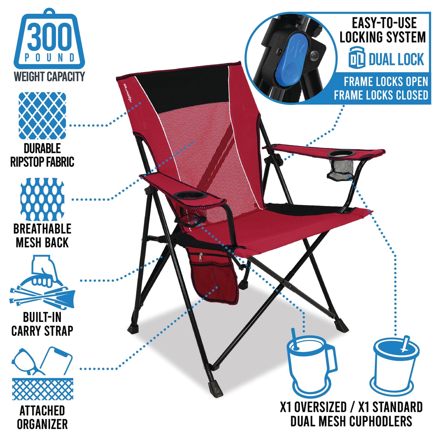 Kijaro Sports Fan Folding Chair, 26" L x 35.5" W x 37" H, Philadelphia Eagles