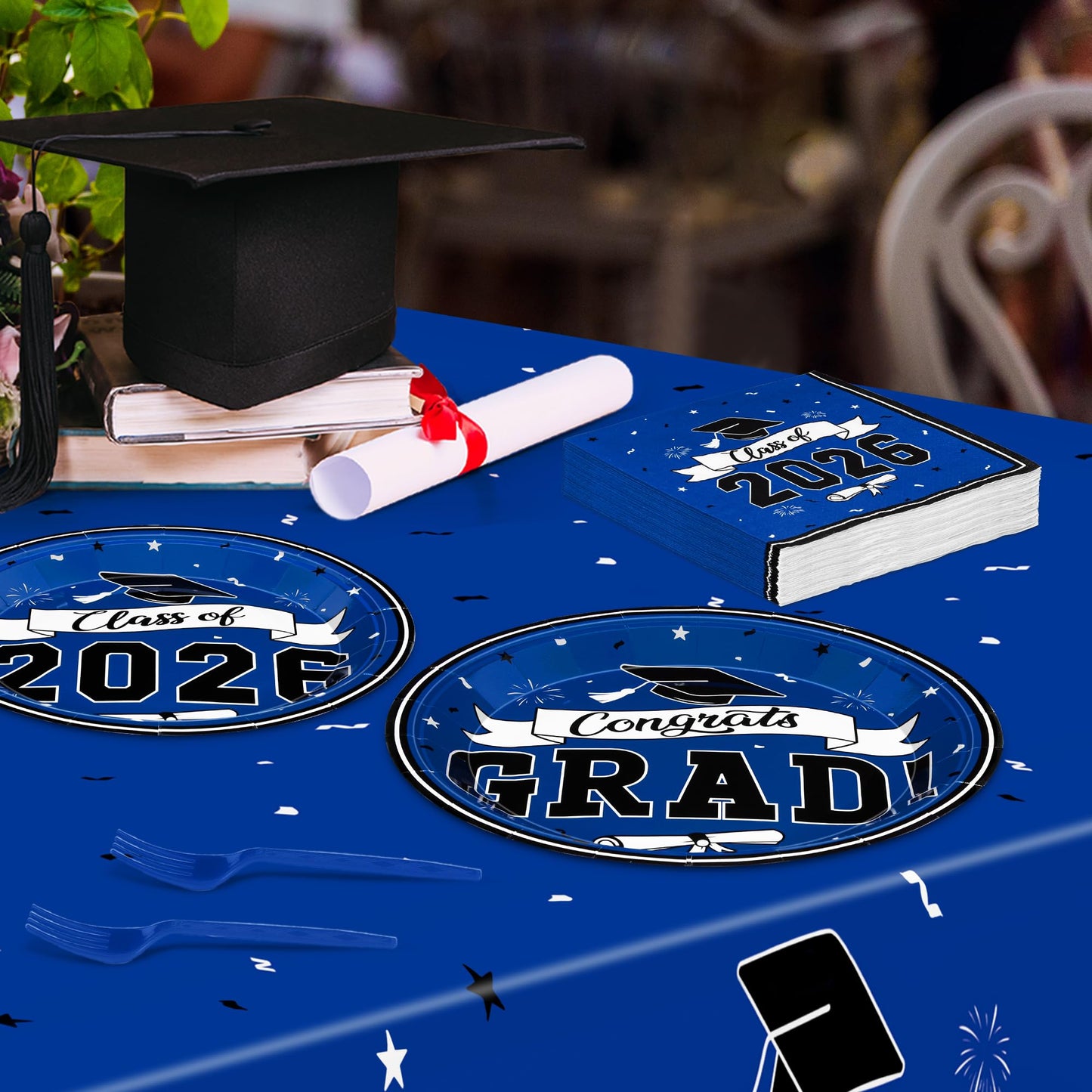 122 Pcs 2026 Graduation Decorations Serves 30, Graduation Party Plates and Napkins Set, Disposable Class of 2026 Grad Decorations, Blue Congrats Grad Paper Dinnerware Table Decor for Party