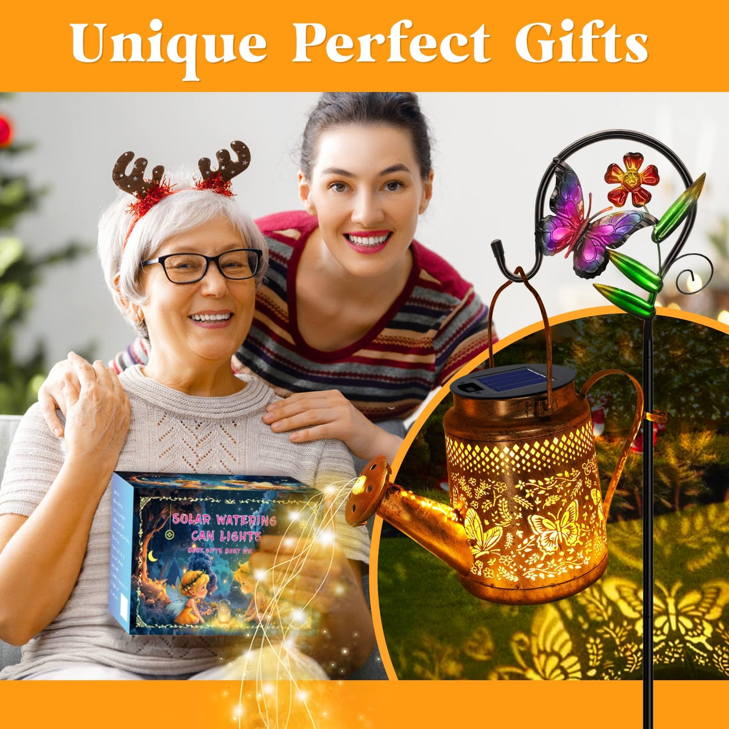 Solar Watering Can Lights, Butterfly Hanging Lantern Solar Lights Outdoor, Waterproof Garden Decor Outside Patio Yard Pathway Backyard, Gardening Gifts for Mom Grandma Women Birthday Mother's Day