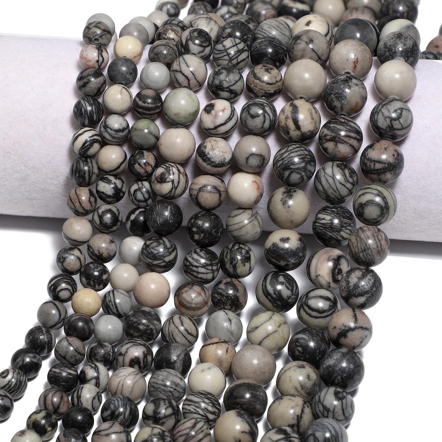 Yochus 60pcs Spider Web Beads,6mm Healing Power Natural Stone Round Loose Beads for Jewelry Making Earring Necklace DIY Crafts