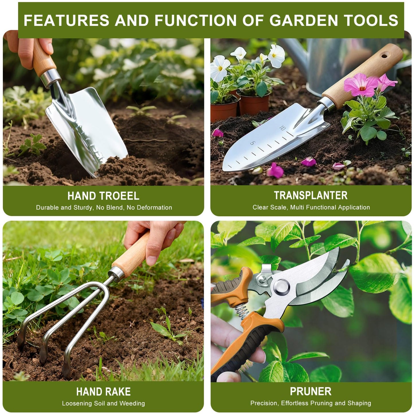 Kynup Garden Tools, 7 Piece Gardening Gift for Women, Gardening Tool Kit, Gardening Hand Tools Set, Gardening Supplies, Essentials, Garden Stuff, Thickened Stainless Steel, Rust-Proof