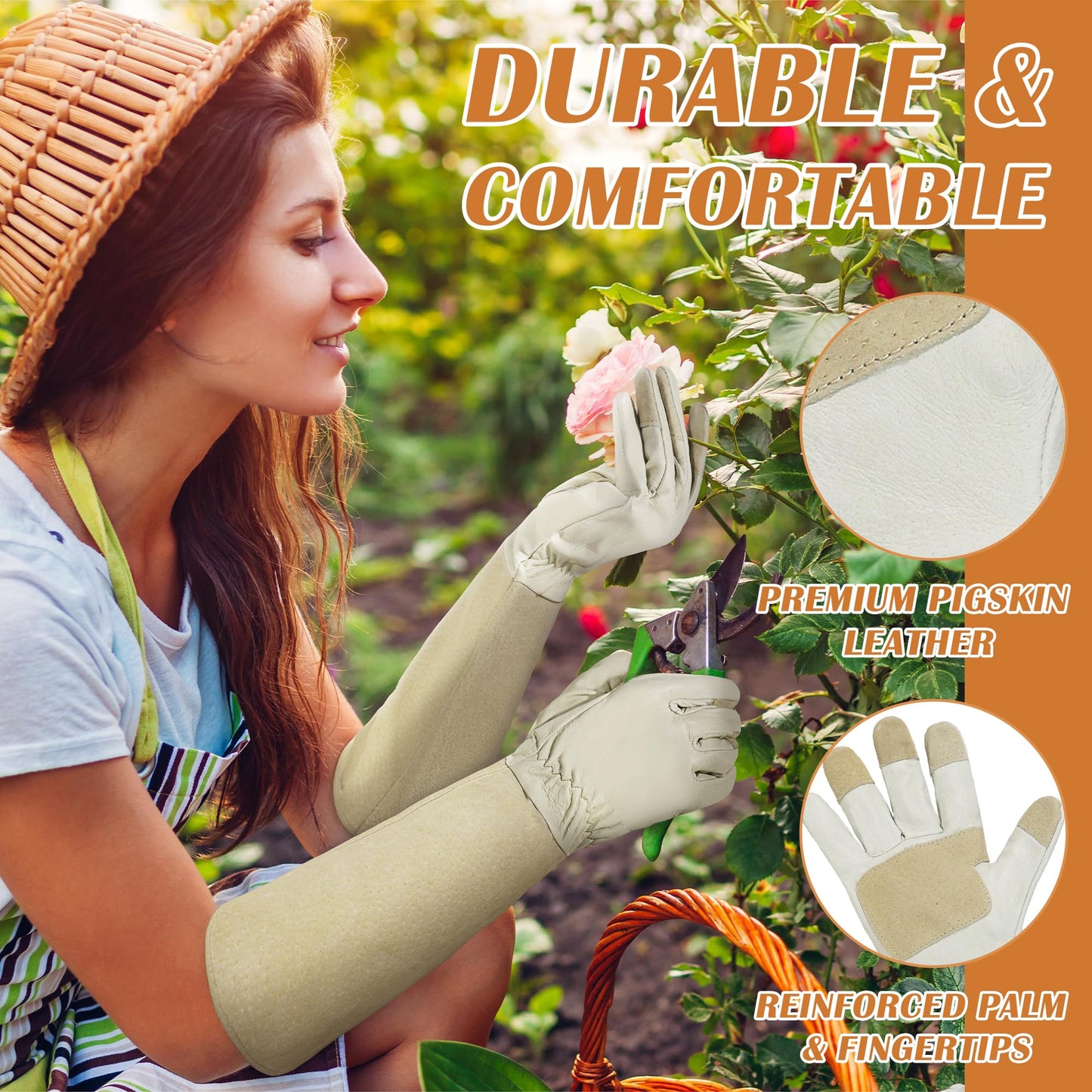 HANDLANDY Rose Pruning Gloves for Men & Women, Long Thorn Proof Gardening Gloves, Breathable Pigskin Leather Gauntlet, Best Garden Gifts & Tools for Gardener