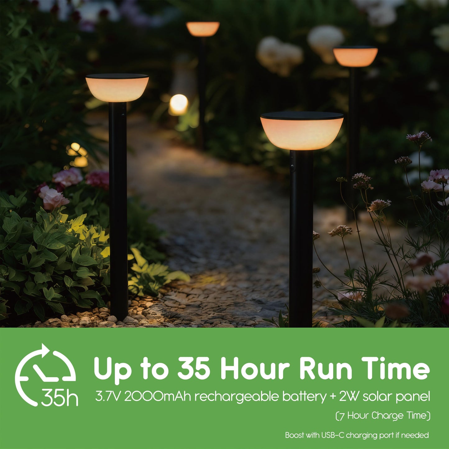 VerLuce Basin Series - 24.5" Solar Pathway Lights - Walkway Lights for Outside - PIR Sensor & Three Lighting Modes - Rechargeable Battery Lasts Up to 35 Hours - 2700K - Dark Sky Friendly - 4 Pack