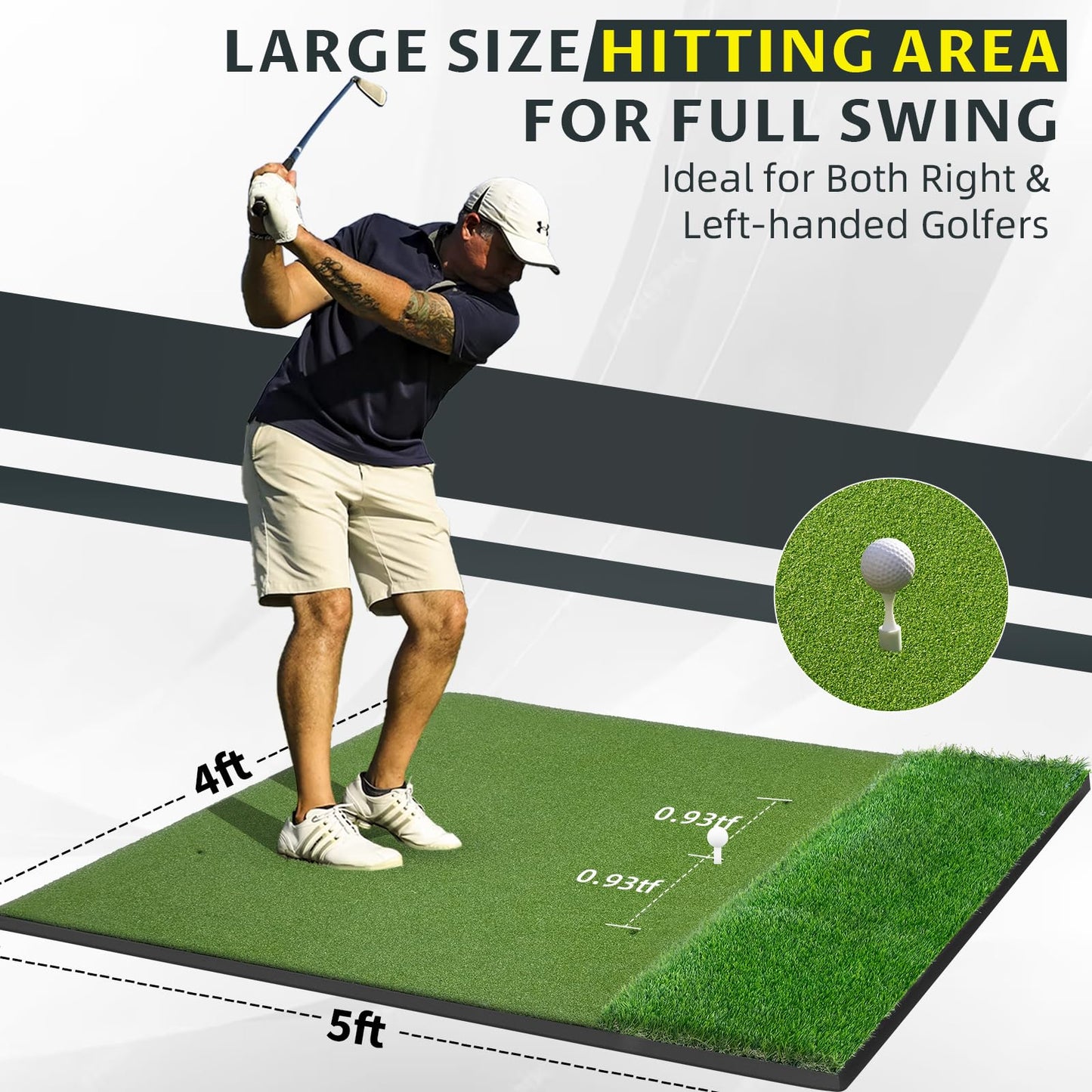 Bltend Dual-Turf Golf Mat: 5x4ft 31MM Thickened Heavy-Duty Golf Hitting Mats Practice Outdoor/Indoor, Artificial Turf Training Matt with 9 Balls, 8 Tees for Driving, Chipping, Swing