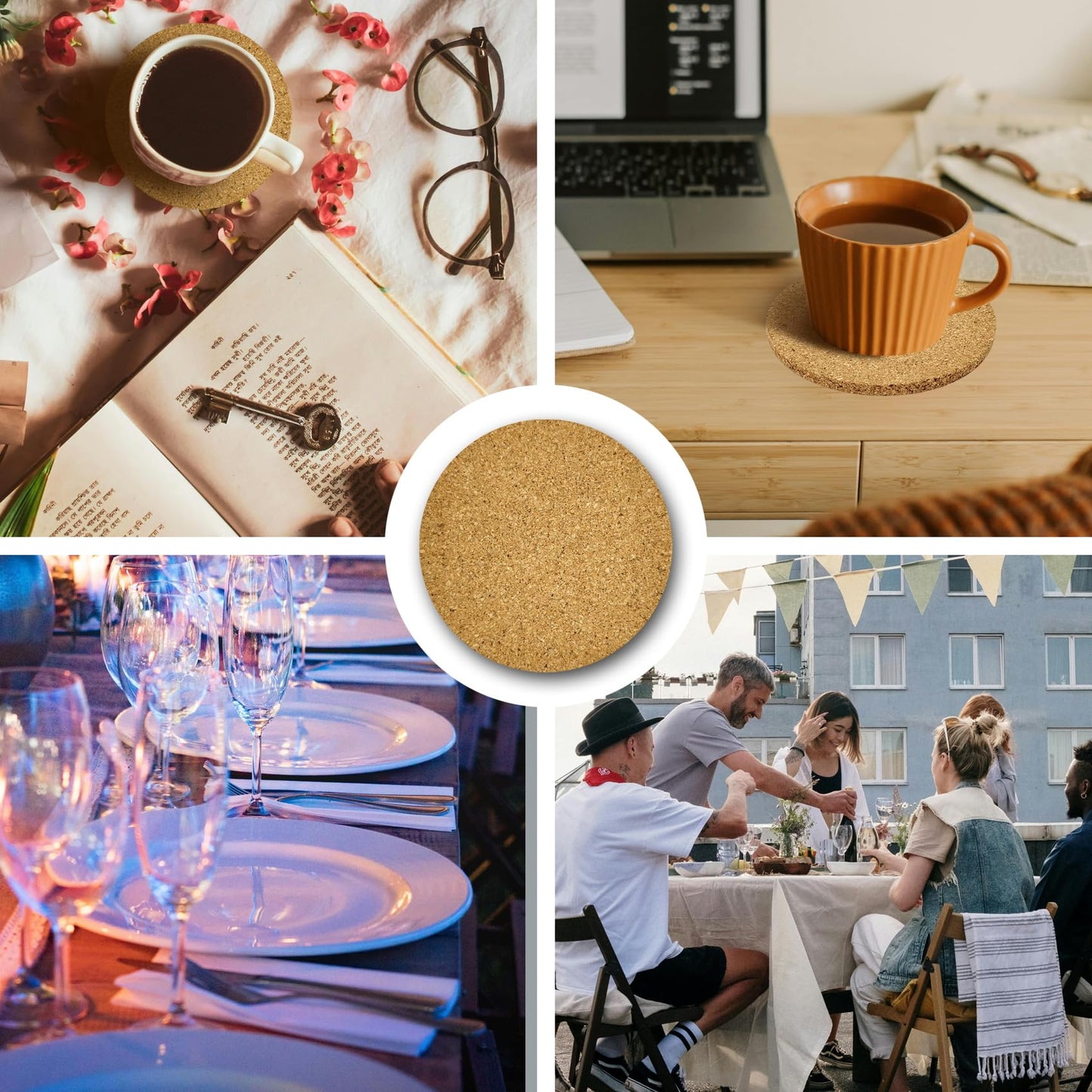 3 Pack Cork Coaster for Drink, 4 Inch Absorbent Heat Resistant Round Coasters Set for Cups Glasses