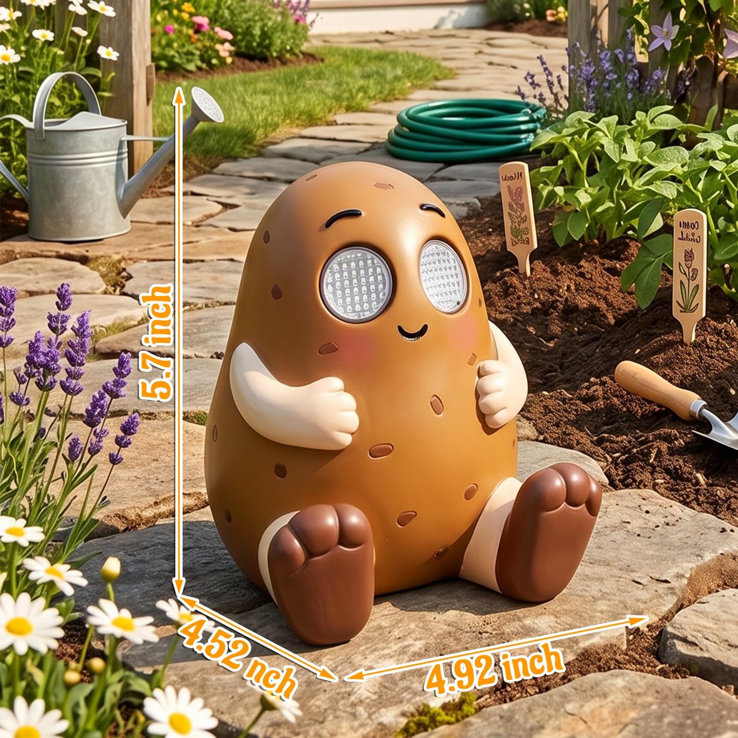 PaLuQiYa Solar Garden Statue,Cute Outdoor Statue with LED Light, Outdoor Decor for Patio,Balcony,Yard,Lawn Ornament,Birthday Gifts for Mom Grandma (Patato)