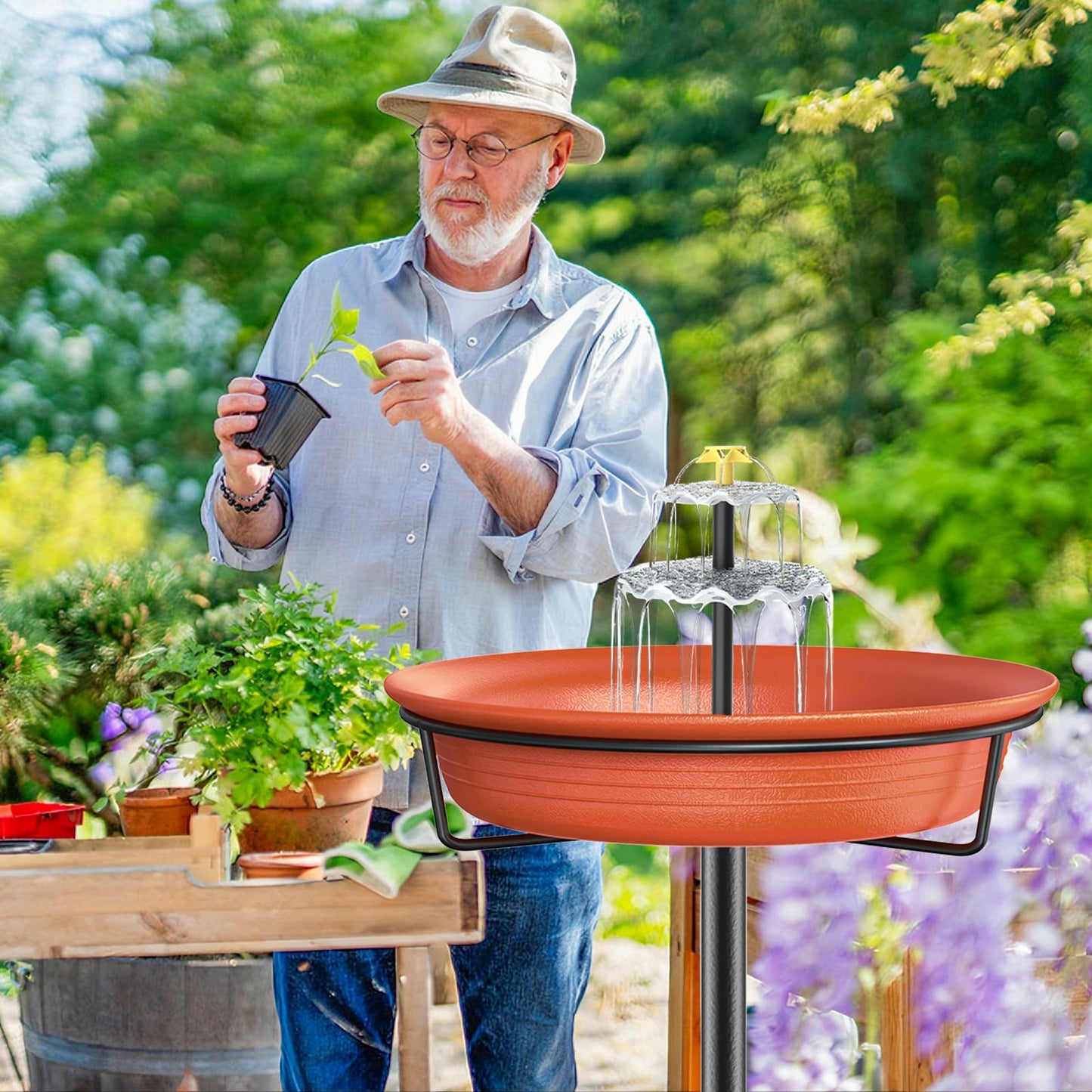 Bird Bath Solar Fountain Pump, Water Pump Set Solar Powered Waterfall Featur, DIY Solar Fountain Detachable and Suitable for Birdbath Garden Decoration Outdoor Bird Feeder (3-Tier)