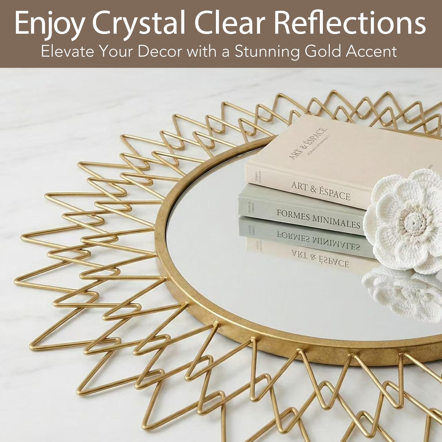 Qiqiong 36" Large Gold Sunburst Wall Mirror - Mid Century Modern Round Starburst Mirror with Metal Radiating Frame - Statement Decorative Wall Art for Living Room, Entryway, Fireplace Mantel