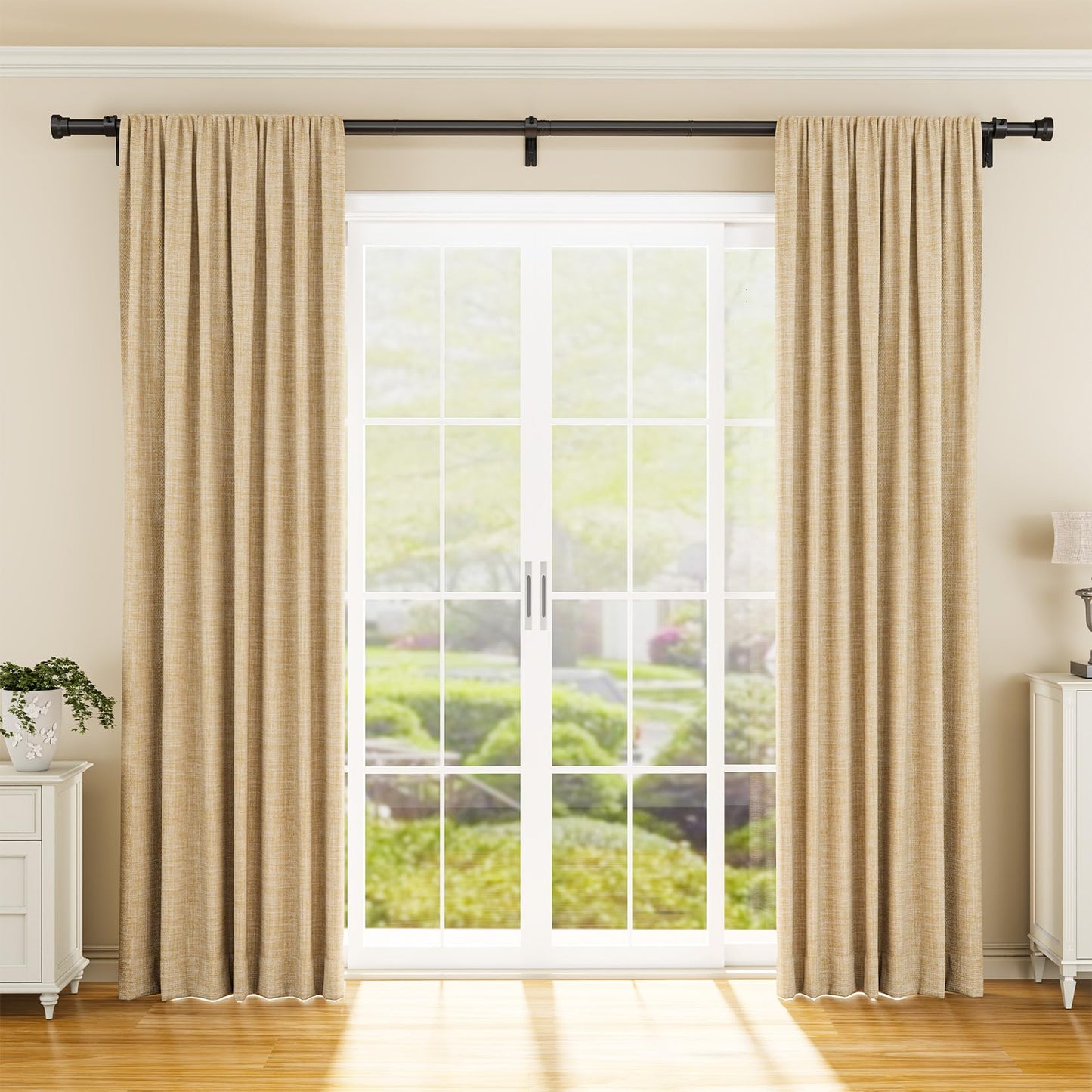 YaFex Curtain Rods 32-144 Inch, Heavy Duty 1 Inch Adjustable Curtain Rod for Windows, Black Extra Long Window Treatment Rods, Modern Design, Easy Installation
