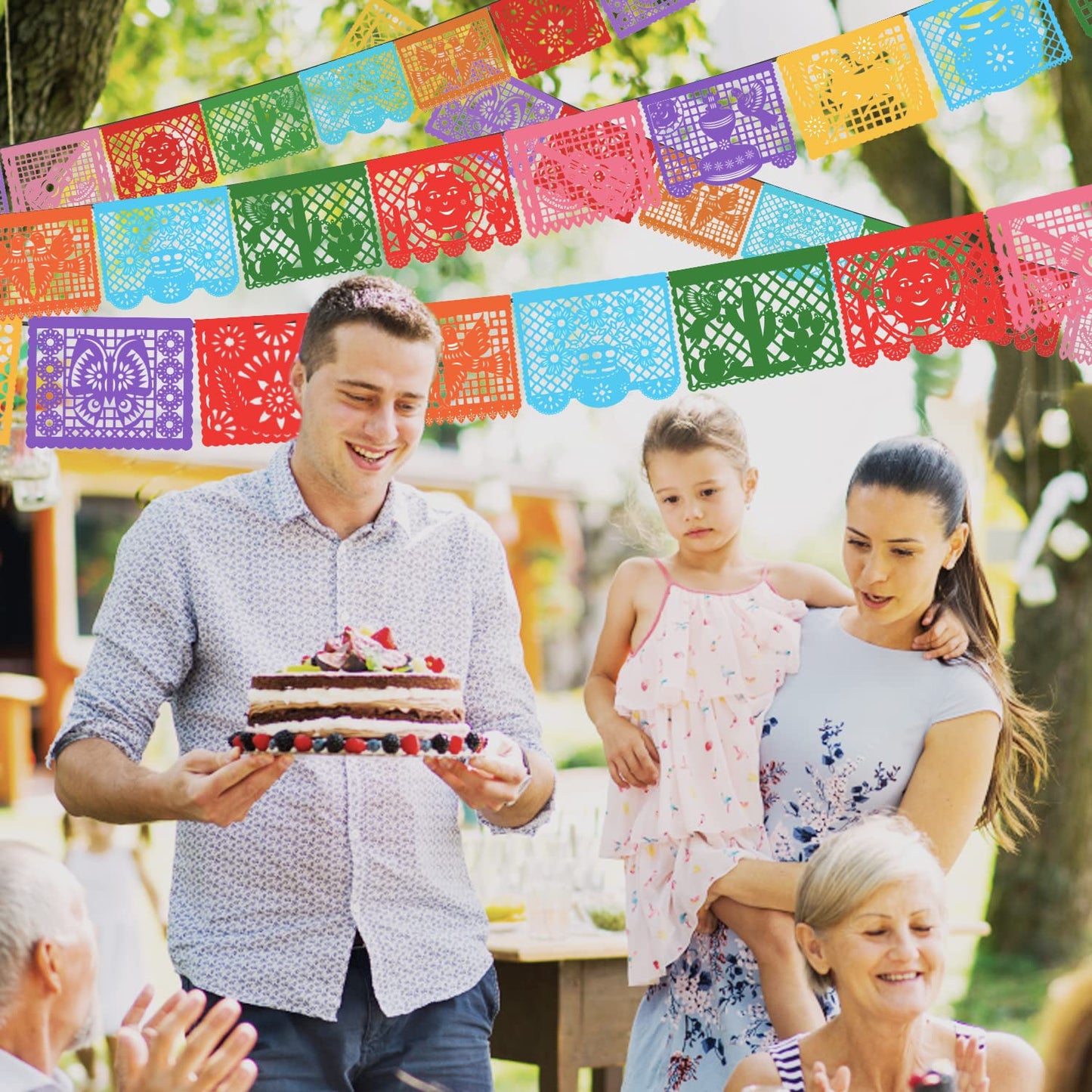 DUNCHATY 6 Pack Mexican Banner - 132Ft(22ft x 6) Papel Picado Fiesta Decorations Cinco de Mayo Día de Muertos Birthday Party Supplies - 12 Patterns with String Waterproof Plastic Indoor Outdoor