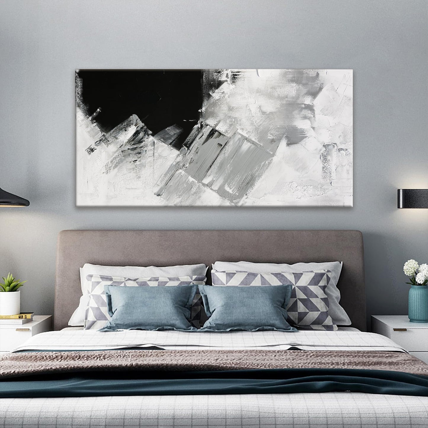 TAIJXAGSG Abstract Wall Art Painting Modern Grey Wall Decor Living Room 24" X 48" Canvas Art Wall Decor Black White Wall Art Canvas Prints Artwork For Bathroom Kitchen Office Decoration