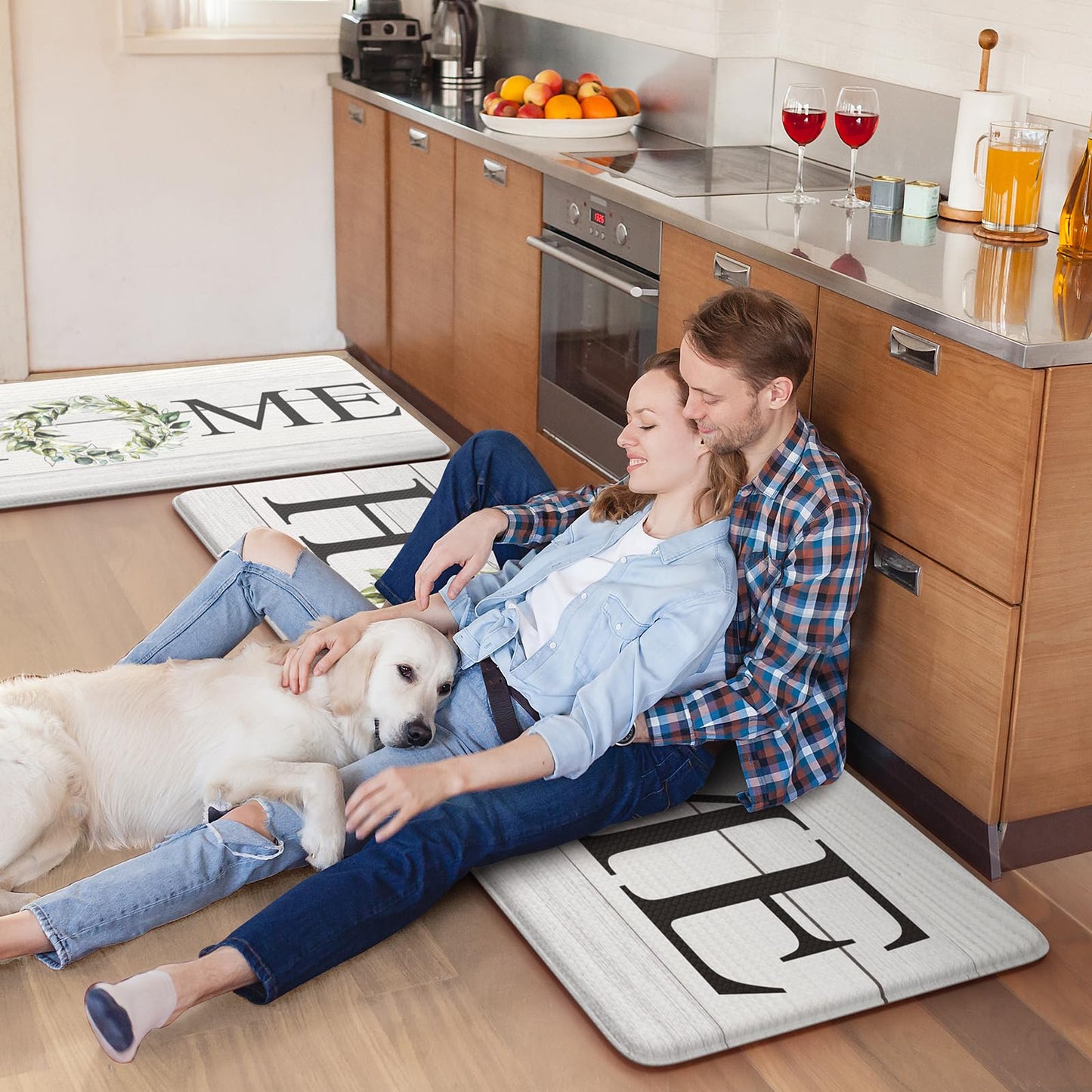 KIMODE Farmhouse Kitchen Mat 2PCS Anti Fatigue Kitchen Rugs Non-Skid Waterproof Kitchen Floor Mat Cushioned Comfort Standing Mat for Office,Laundry,Sink,Home