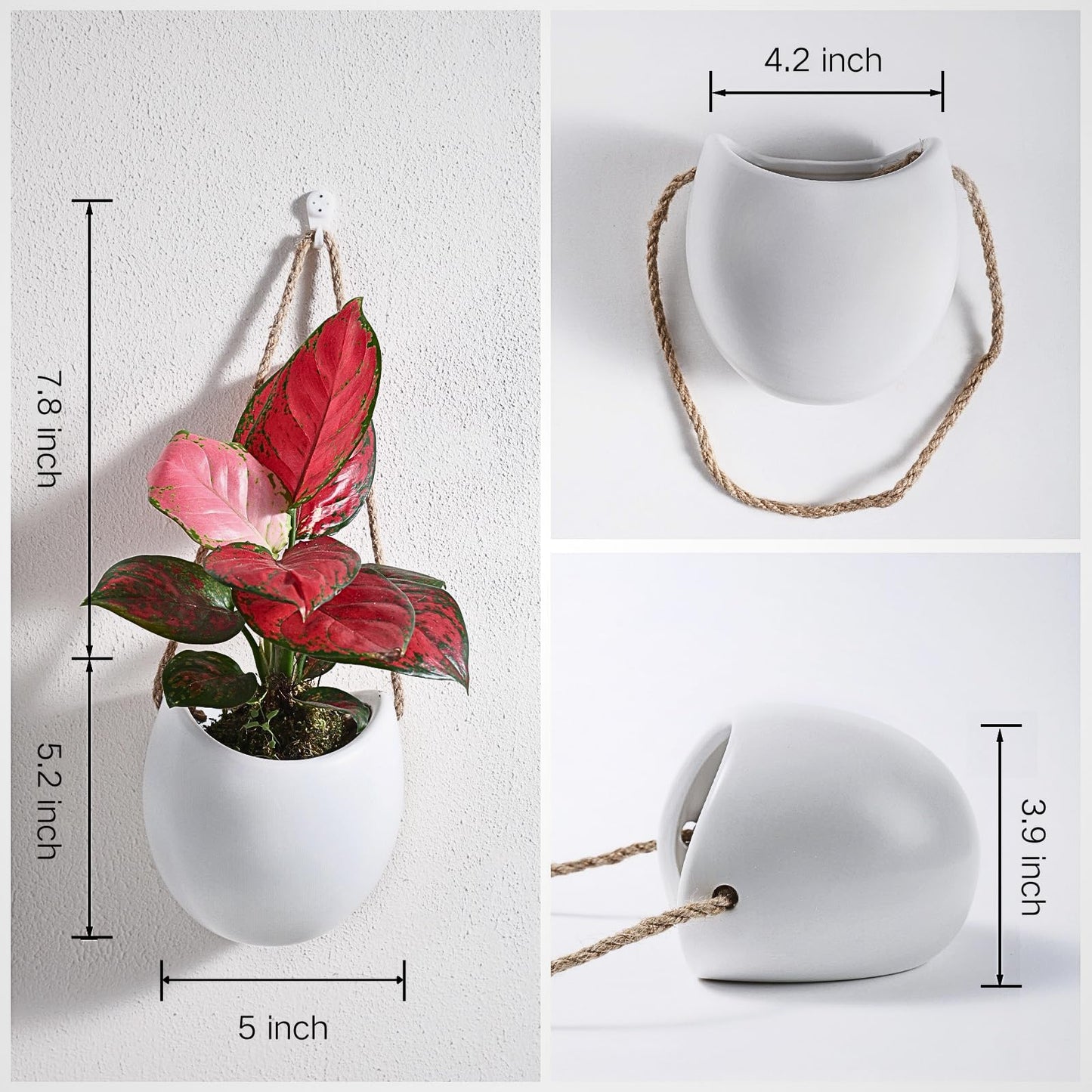 Kvetto Set of 3 Small Ceramic Wall Vases - Hanging Planters for Plants & Flowers, Indoor Wall Decor