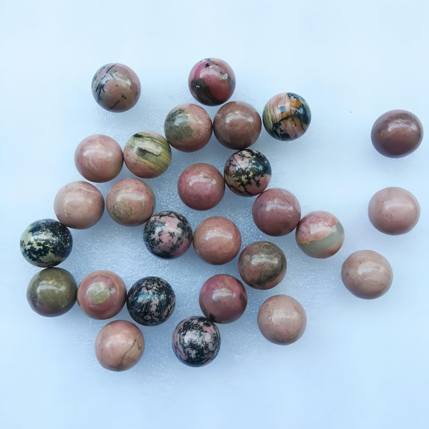 Sunshcat Natural Rhodonite 0.78 Inchs Crystals and Healing Stone Ball Set,Home Desktop Feng Shui Array Decoration(7 Pieces) 
