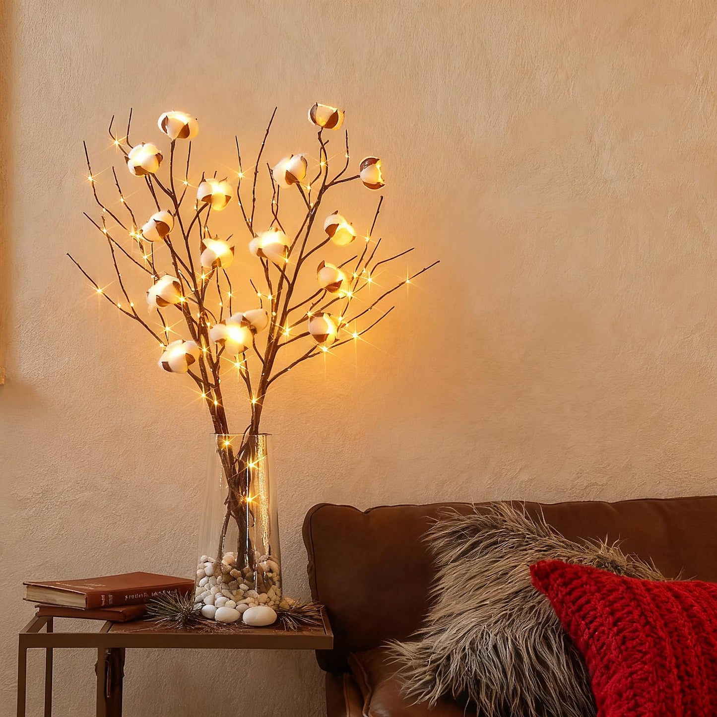 BAOLITVINE Lighted Willow Branches with Timer Battery Operated 100 LED Fairy Lights, Brown Twig Branches 32IN for Home Bedroom Fireplace Christmas Decoration Inside Outdoor