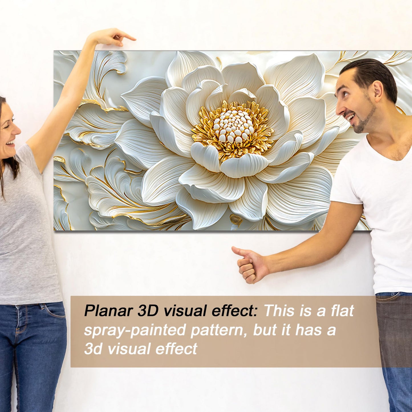 SSNEEKNDG White Floral Wall Art for Living Room Gold Flower Picture Large Botanical Artwork for Bedroom Office Canvas Prints Ready to Hang 20"x40"