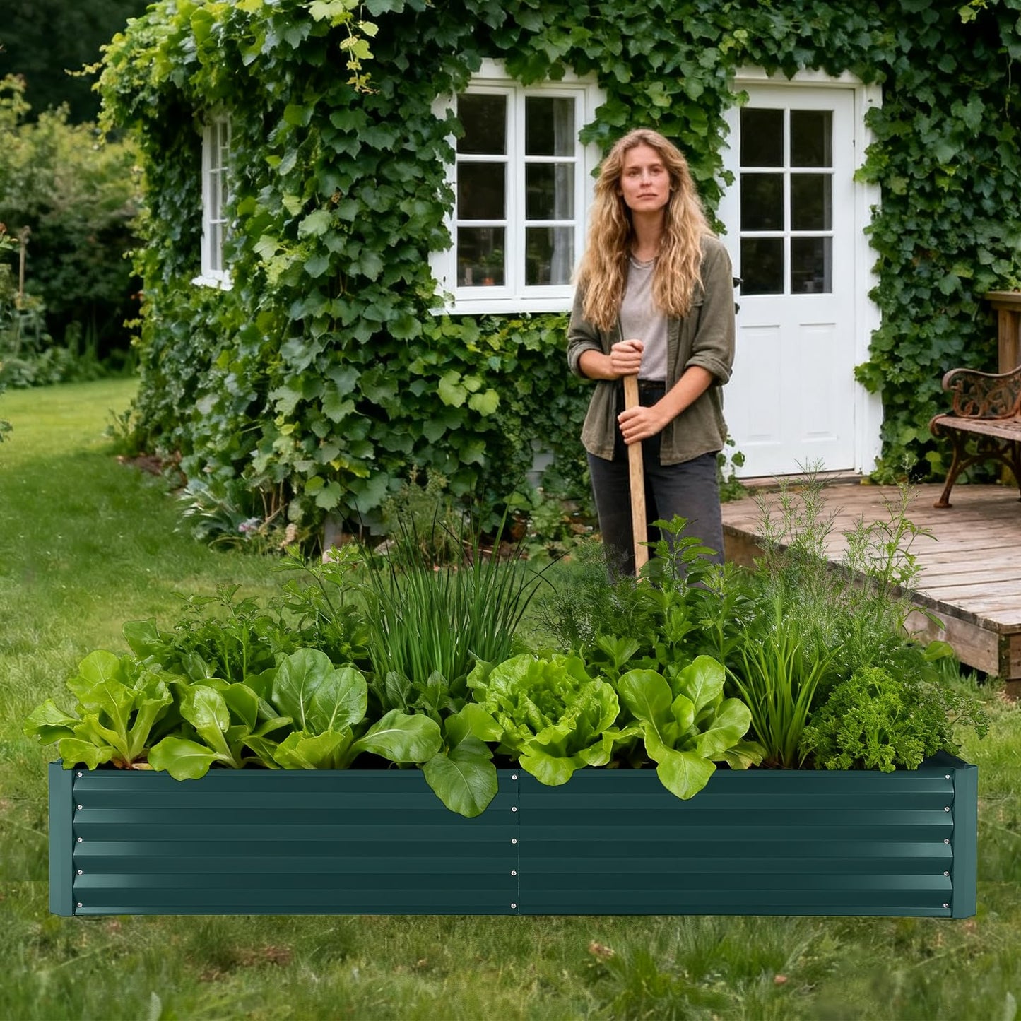 GarveeTech Galvanized Raised Garden Bed Kit with Cover Heavy-Duty Modular Metal Planter Raised Beds for Vegetables with Tool-Assisted Simple Assembly, Reinforced Panels & Optimal Drainage
