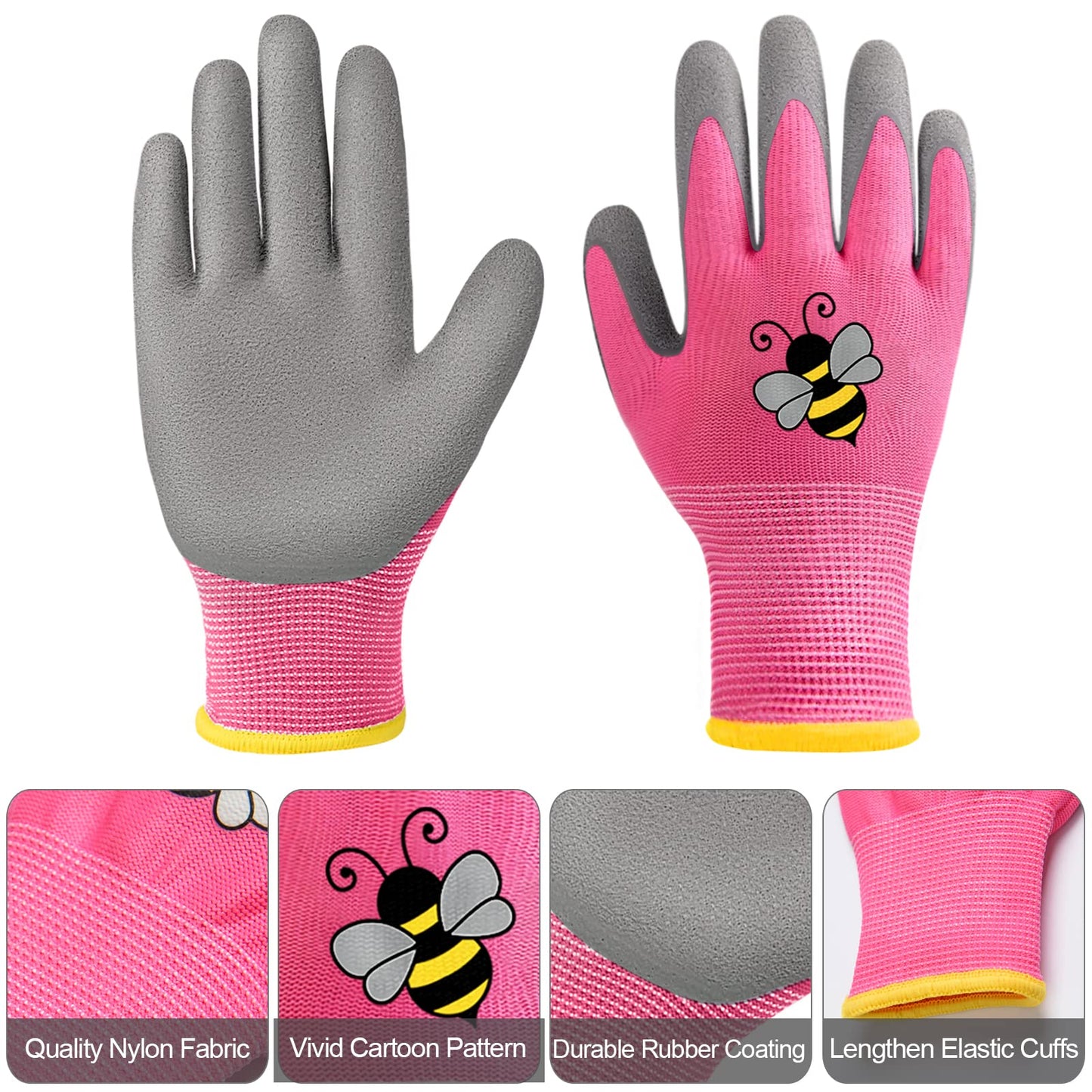 Yumoin 12 Pairs Kids Gardening Gloves Children Yard Work Glove Rubber Coated Garden Gloves for Girls Boys Toddlers Youth Outdoor (Medium (Age 6-8))